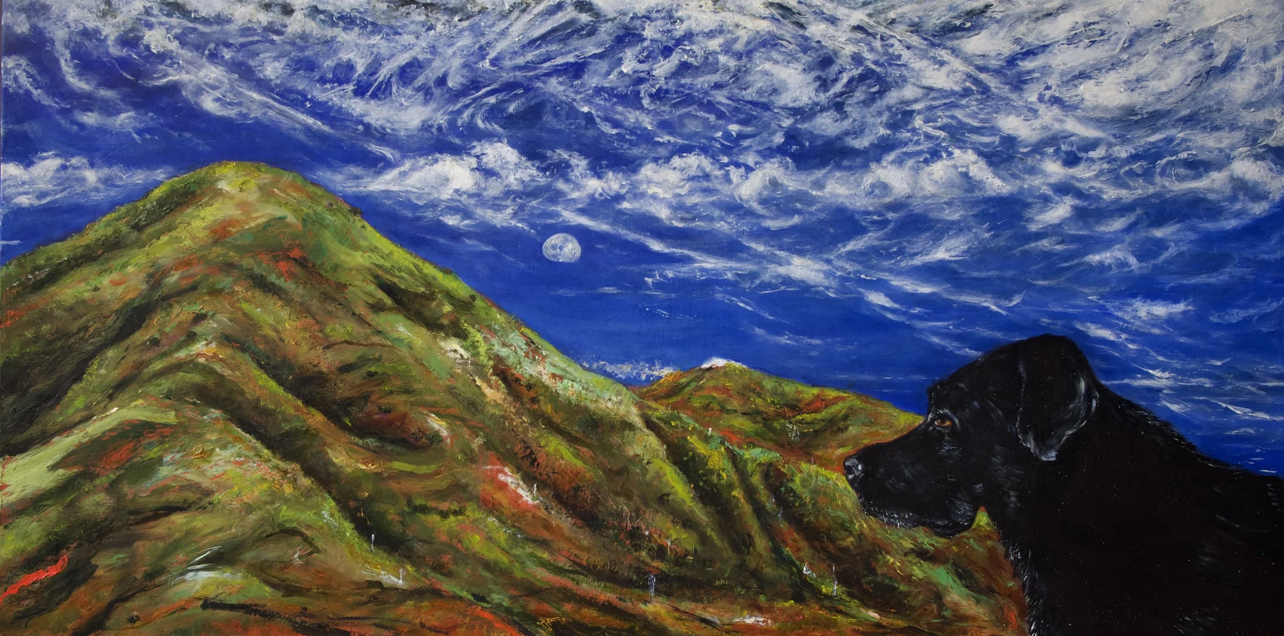 Moonrise and Comet, Iron Canyon Creek. 2026. 24 x 48 in. (61 x 122 cm)