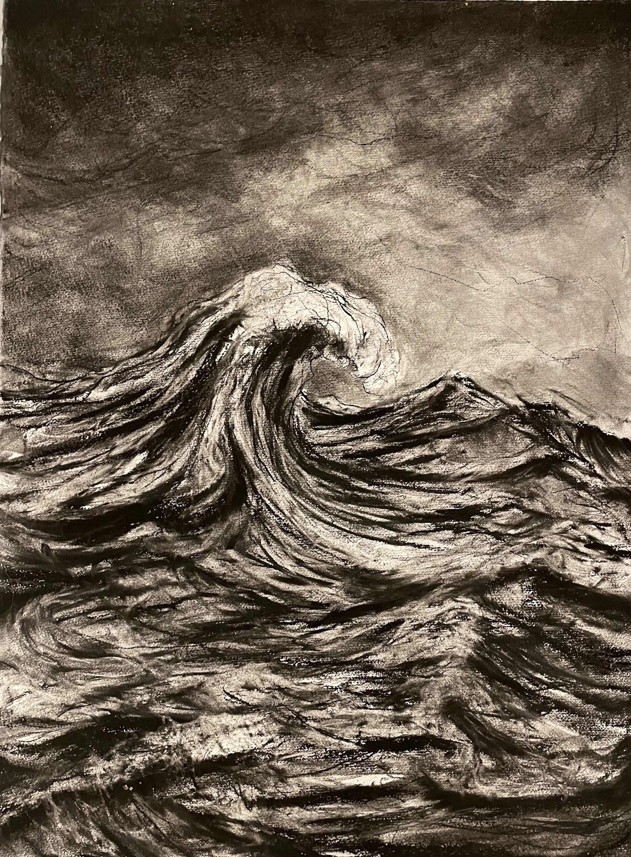 Storm and Wave, Malibu (Indra's Net). 2021. Charcoal and black chalk on paper. 30 x 22 in. (76.2 x 55.9 cm)