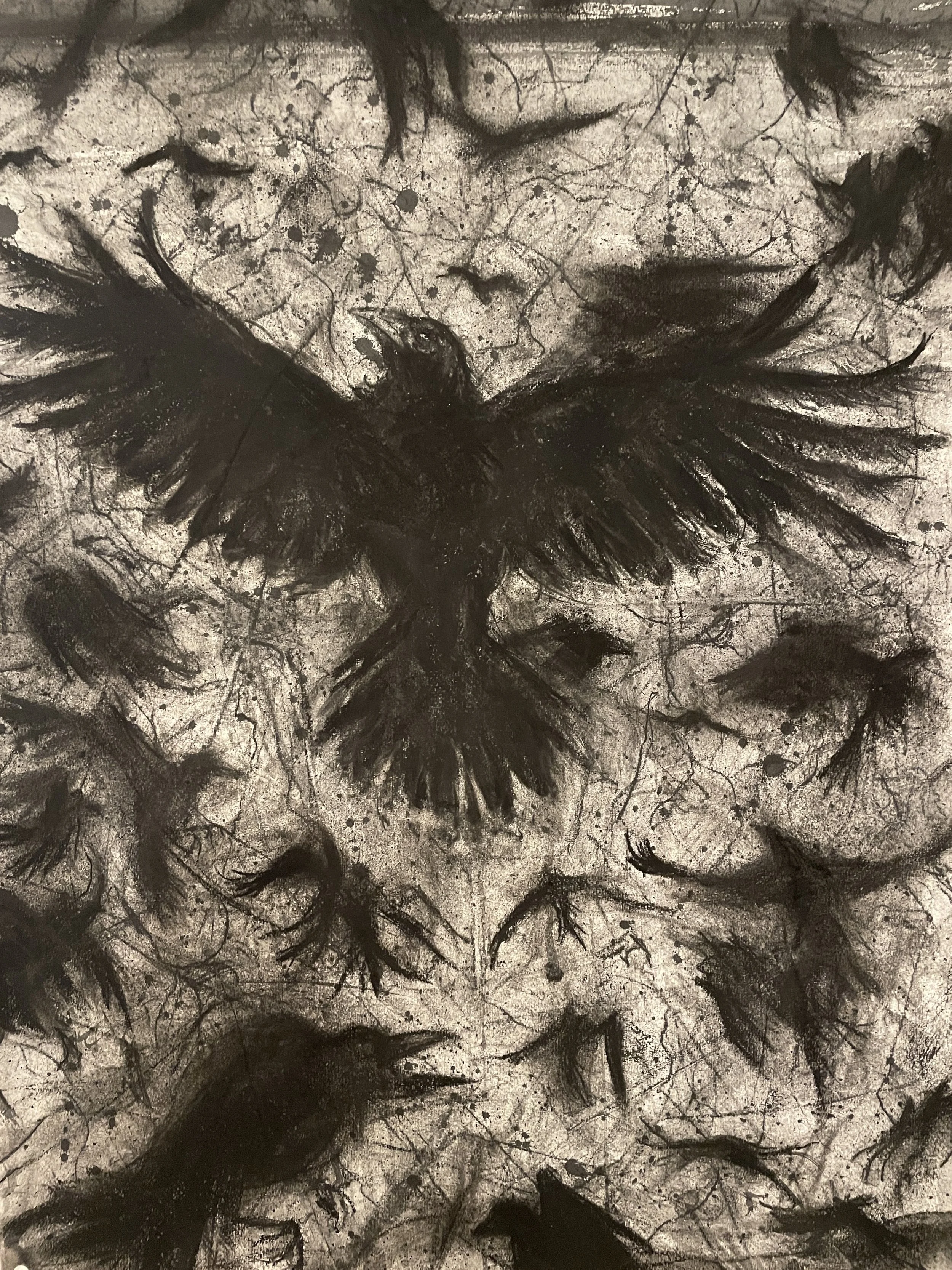 Ravens and Crows (Indra's Net). 2022. Charcoal, black chalk, and ink on paper. 30 x 22 inches. (76.2 x 55.9 cm)