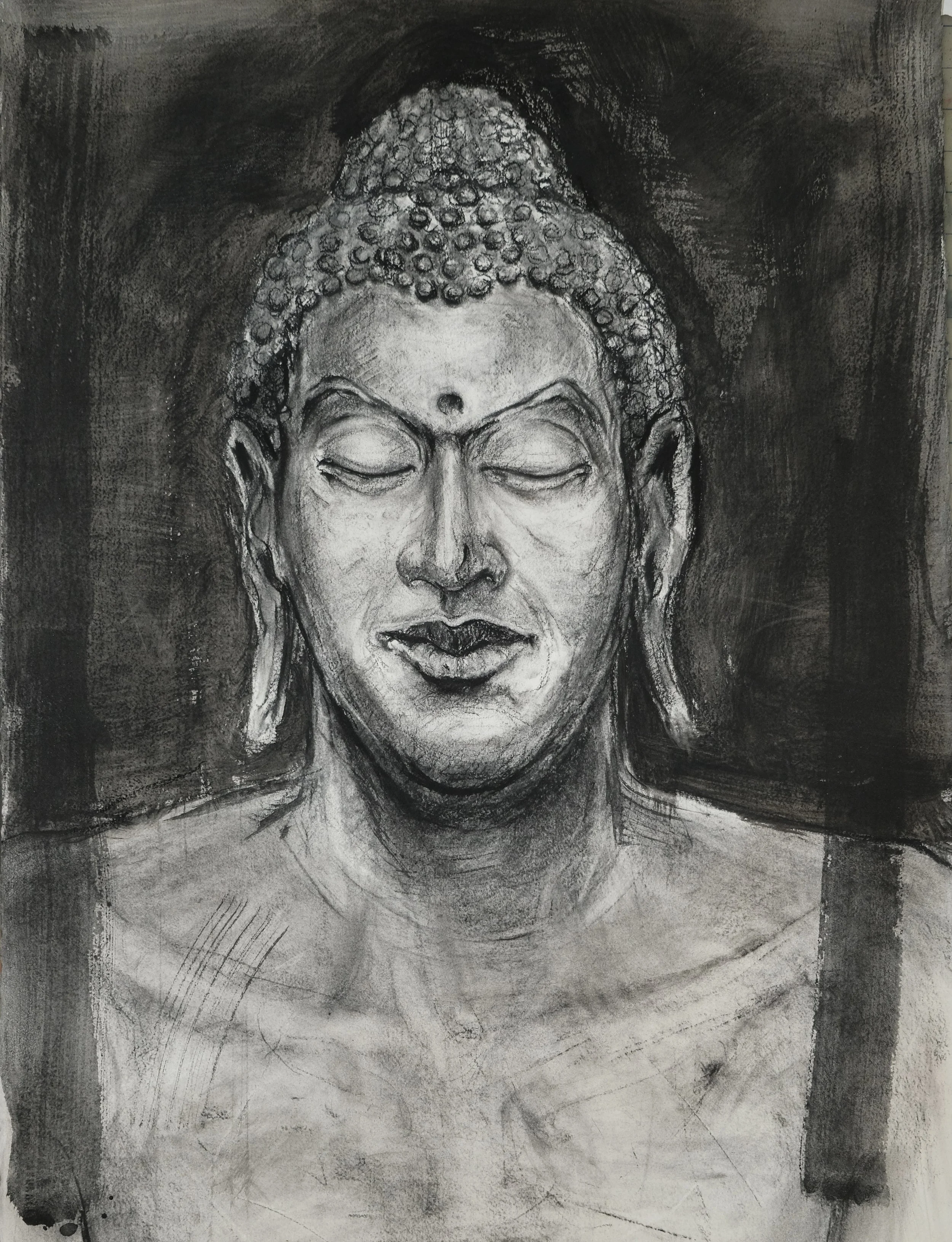 Study of Thai Buddha Shakyamuni, Norton Simon Foundation (Indra's Net). 2018. Charcoal and black chalk on paper. 30 x 22 in. (76.2 x 55.9 cm)