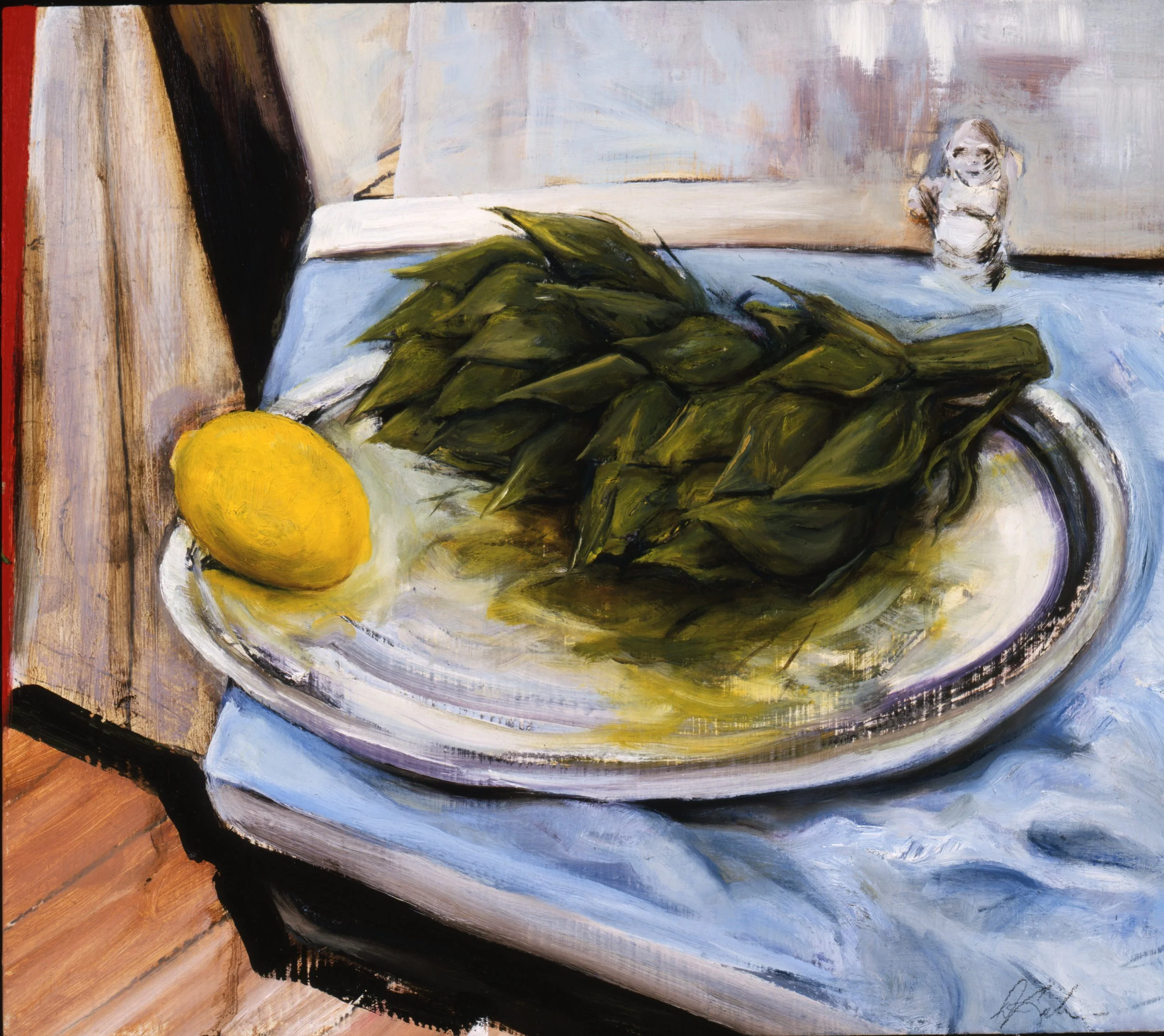 Lemon, Artichokes, and Buddha. 2000. Oil on panel. 14 x 16 in. (35.6 x 40.6 cm)