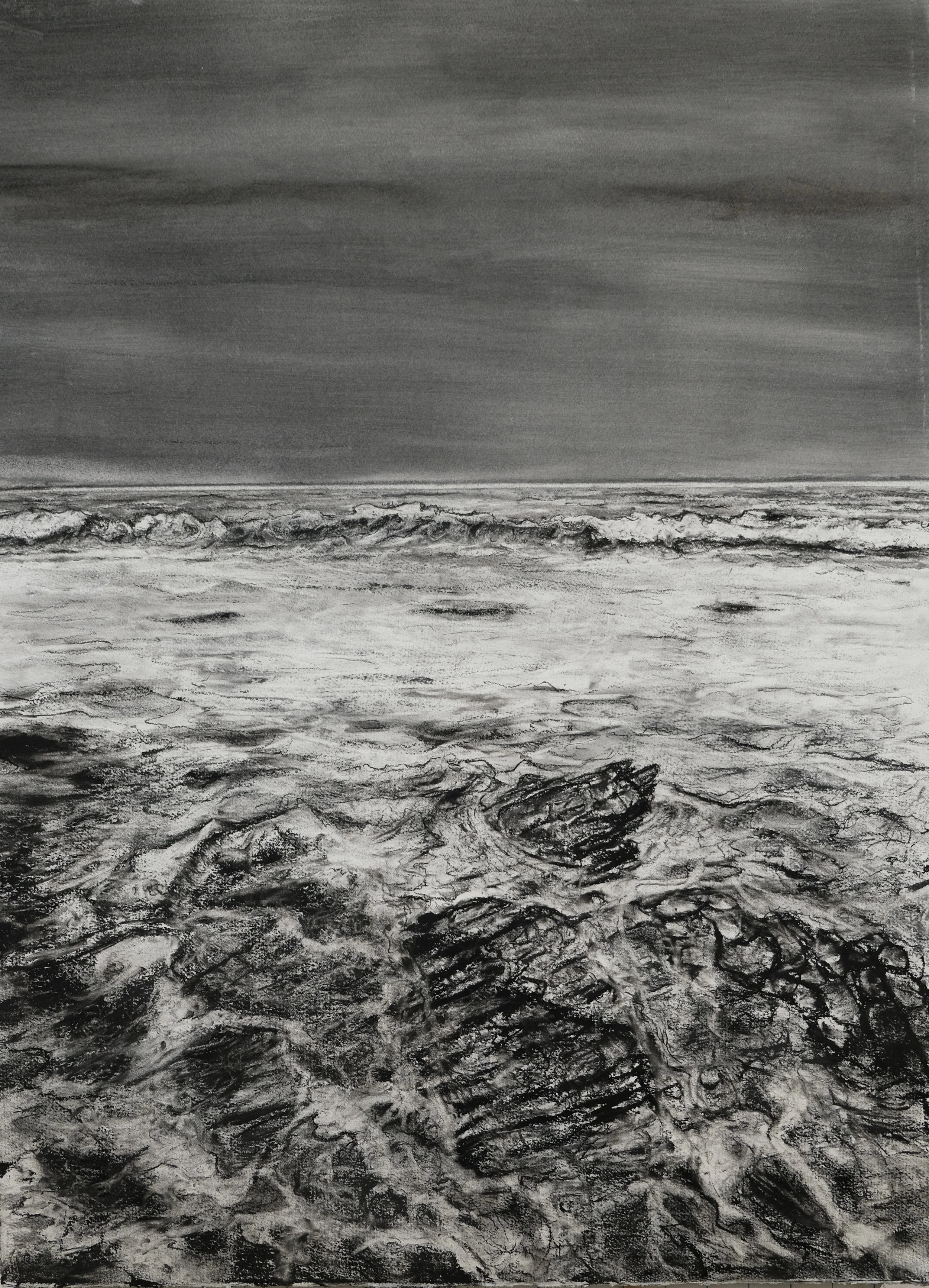 Point Dume Natural Preserve in Four Movements: I, Malibu California (Indra's Net). 2023. Charcoal and black chalk on paper. 30 x 22 in. (76.2 x 55.9 cm)