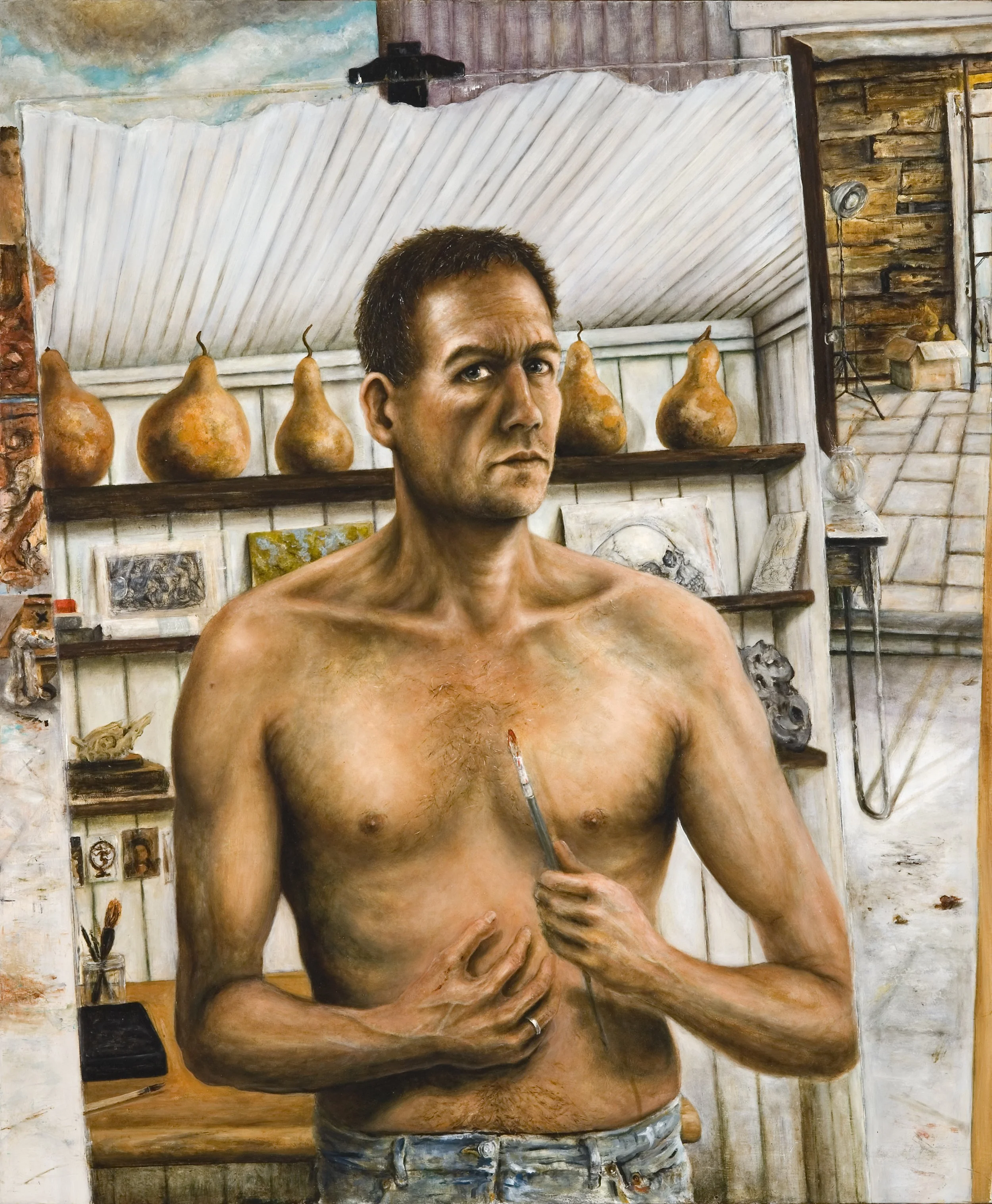 Self-Portrait with Gourds. 2008-2015. Oil on panel. Overall 48 x 30½ in. (121.9 x 77.5 cm) 