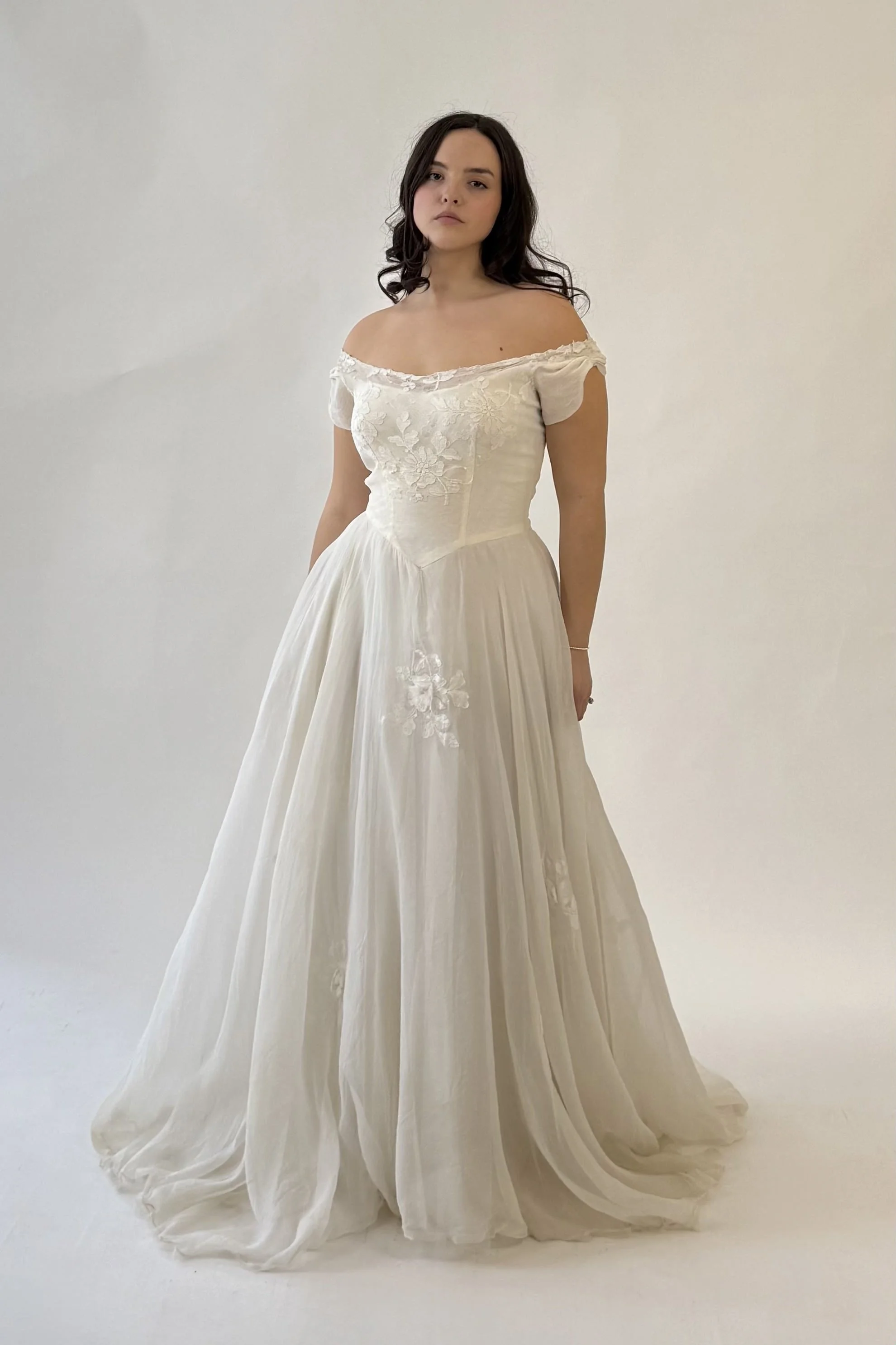 1950s Silk Chiffon Basque Waist Gown