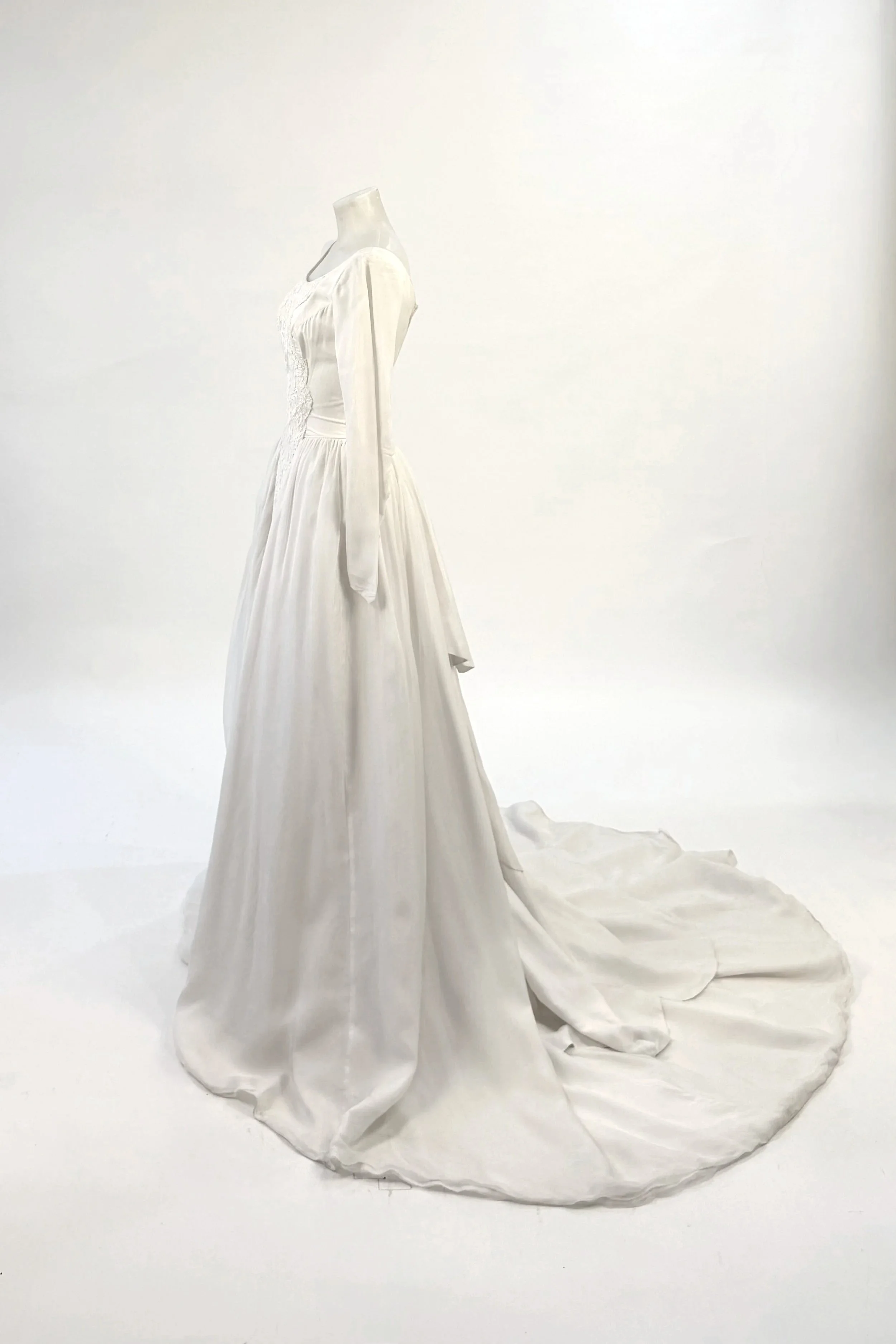 Vintage Mid Century Silk and Lace Wedding Gown