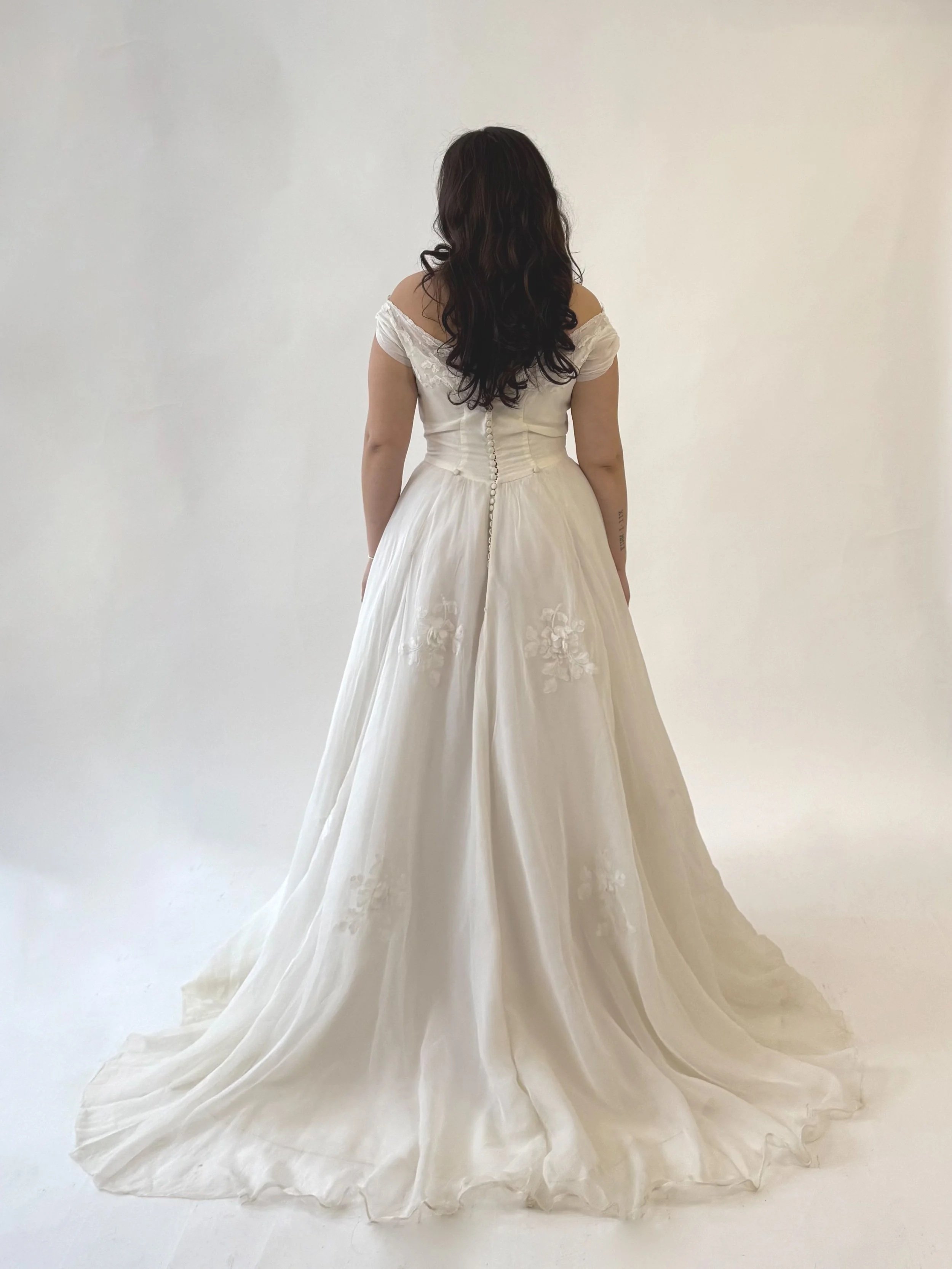 1950s Silk Chiffon Basque Waist Gown