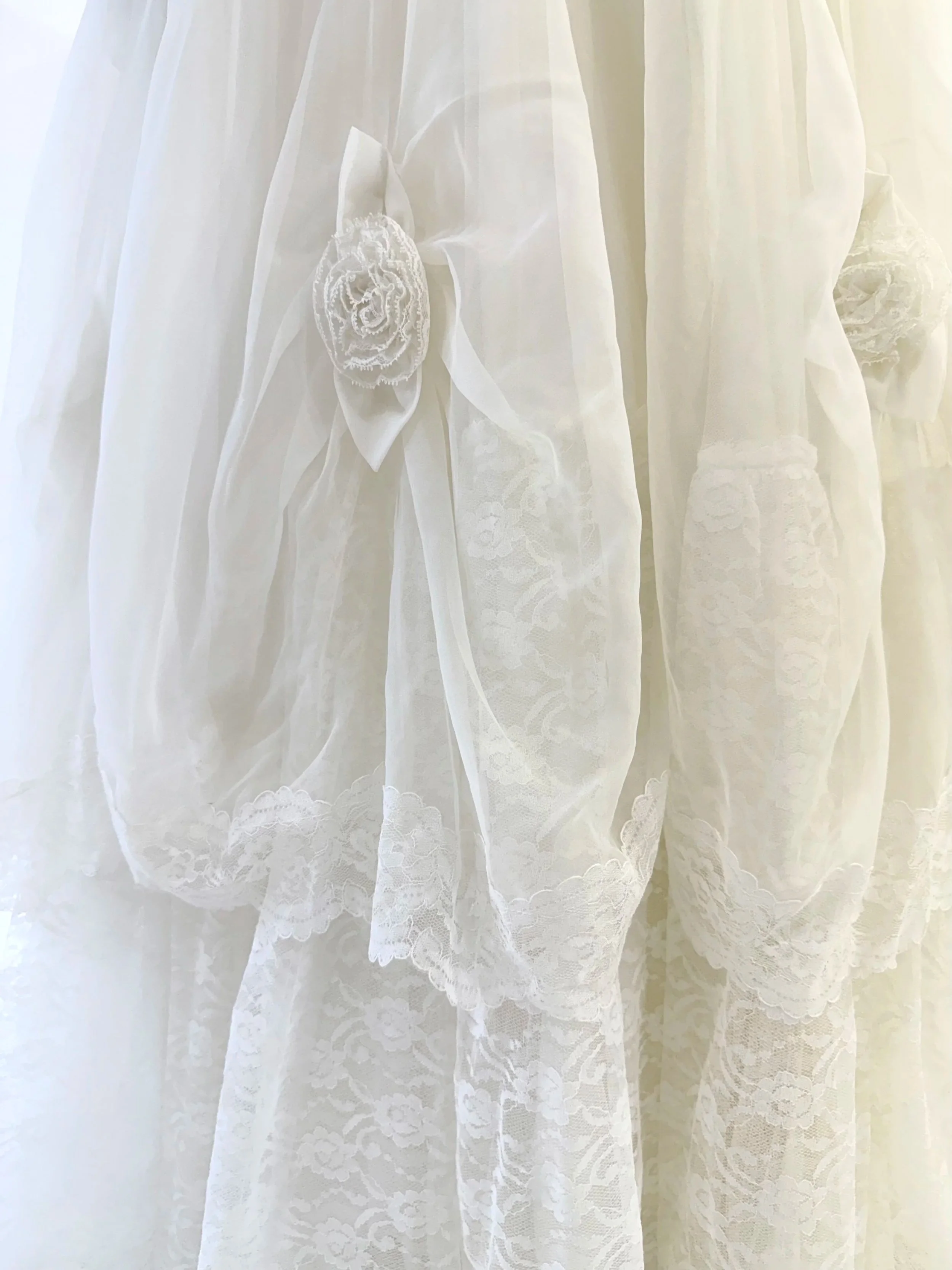 1960s Baque Waist Rosette and Lace Chiffon Gown