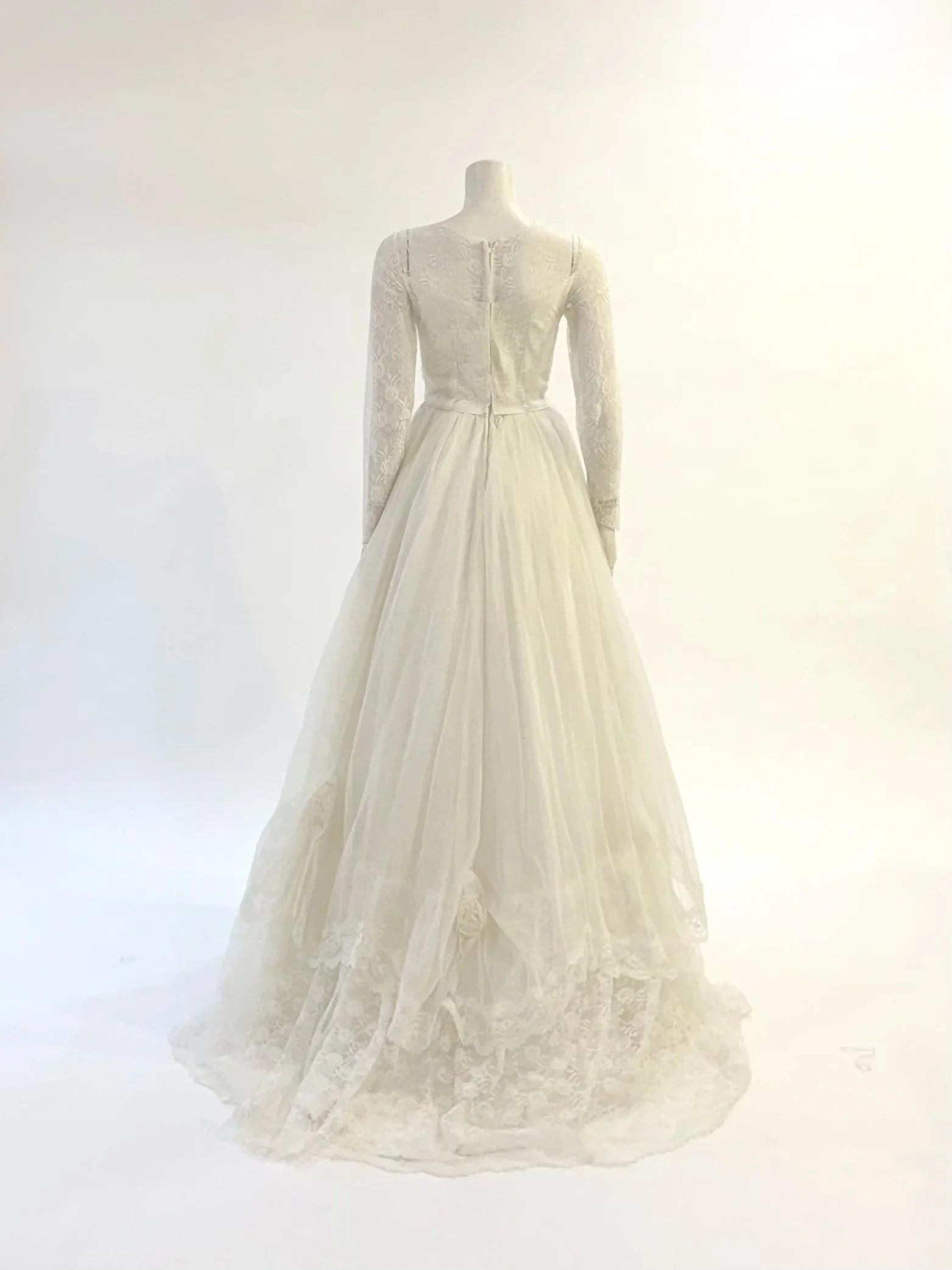 1960s Baque Waist Rosette and Lace Chiffon Gown