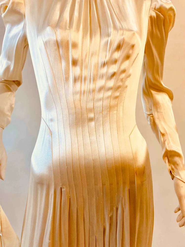 Art Deco Champagne Silk Charmeuse dress with Architectural lines