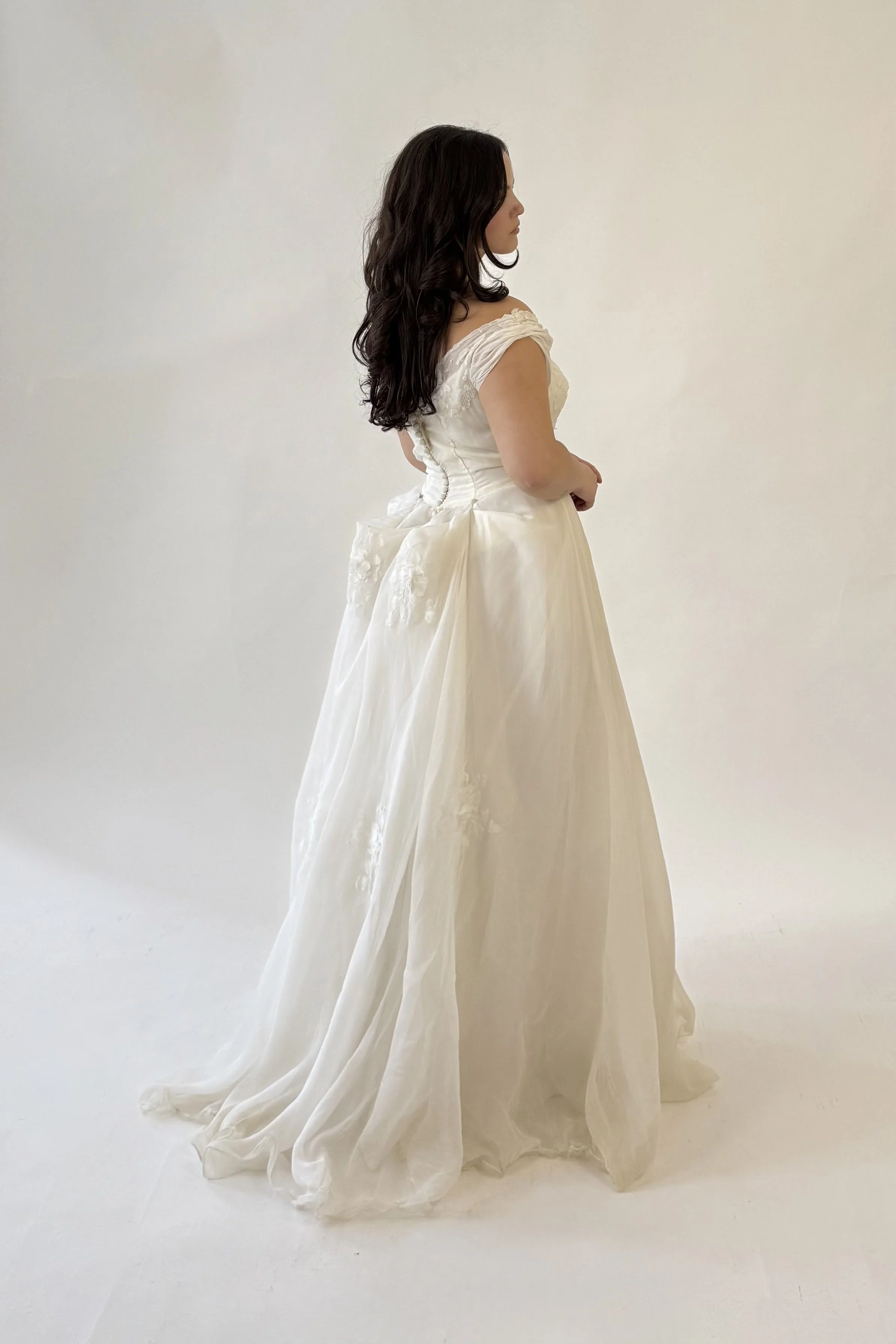 1950s Silk Chiffon Basque Waist Gown