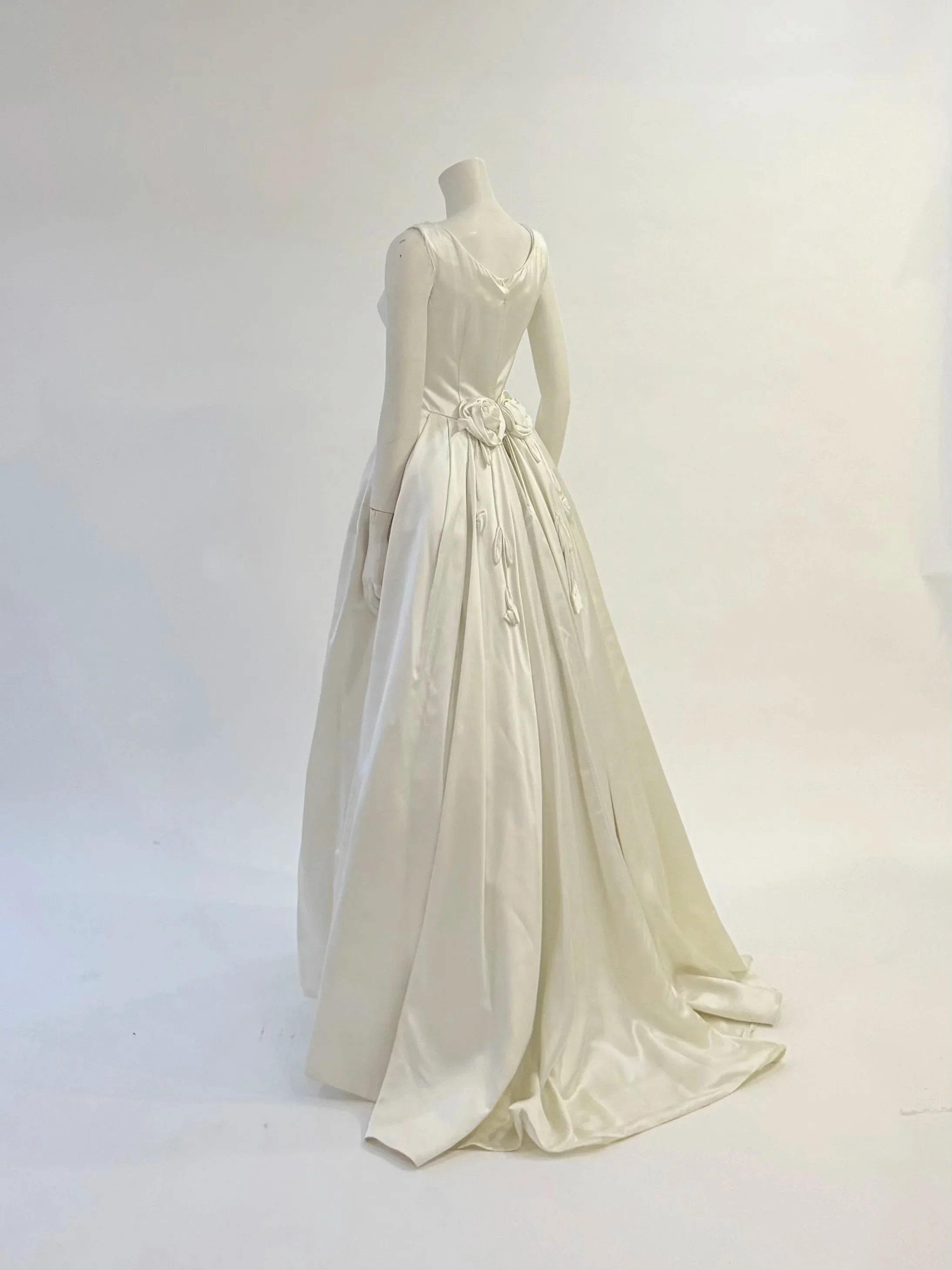 Duchesse Satin and Rosette Wedding Gown, C.1960