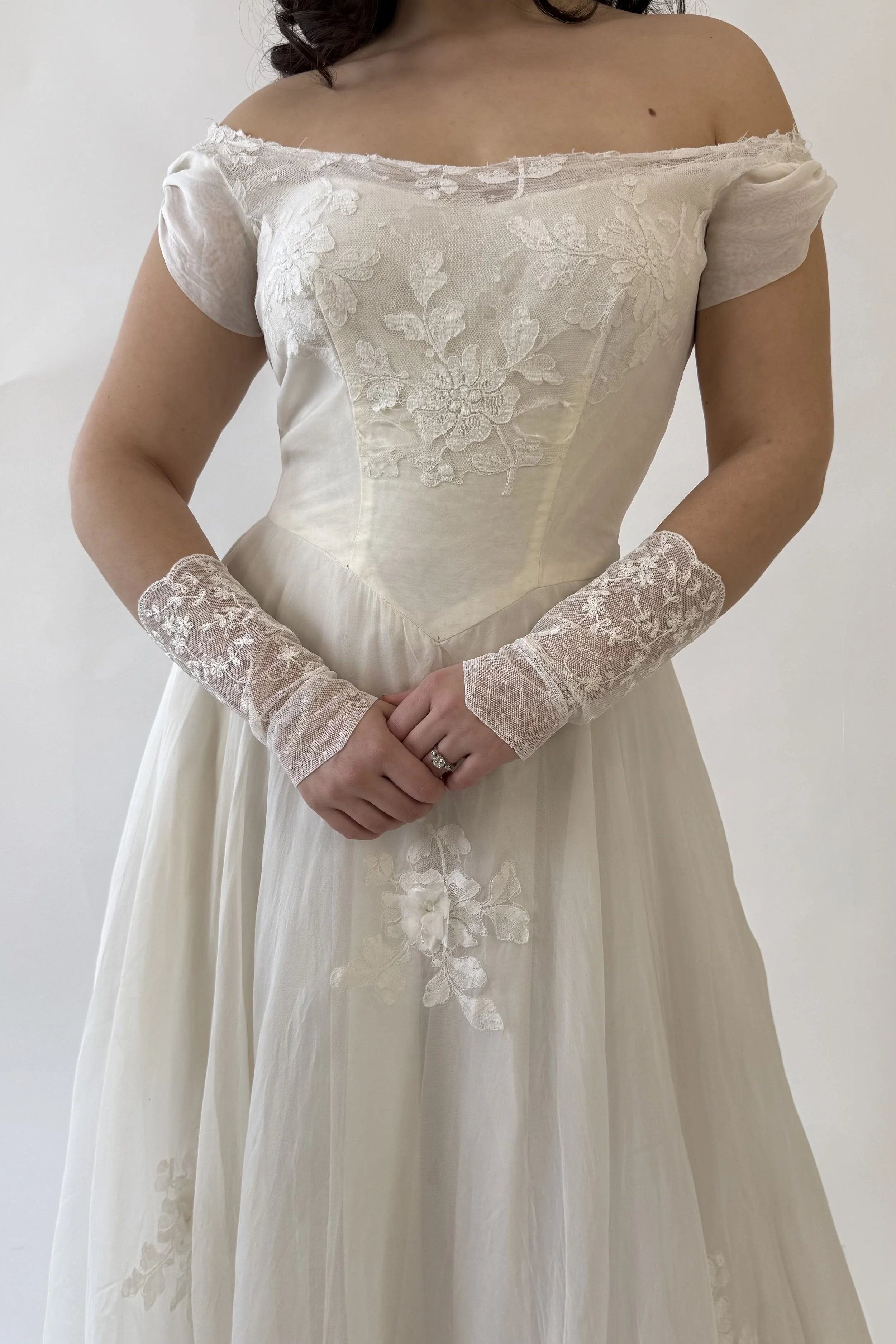 1950s Silk Chiffon Basque Waist Gown