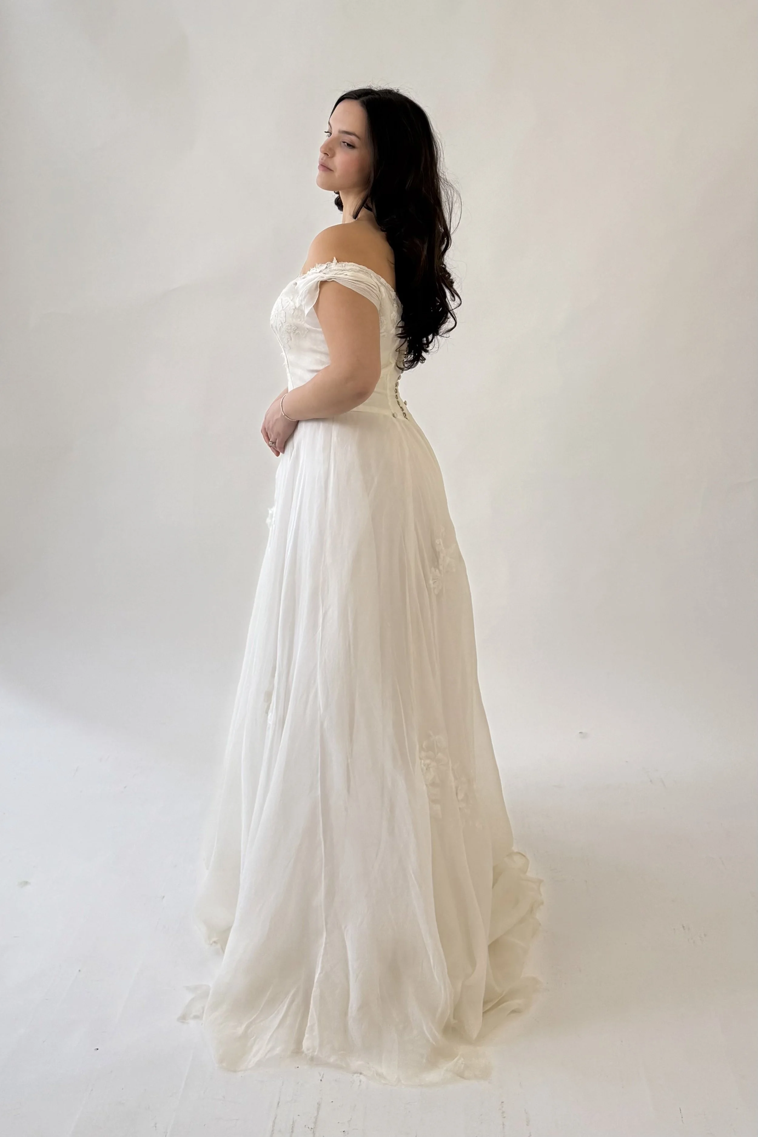 1950s Silk Chiffon Basque Waist Gown