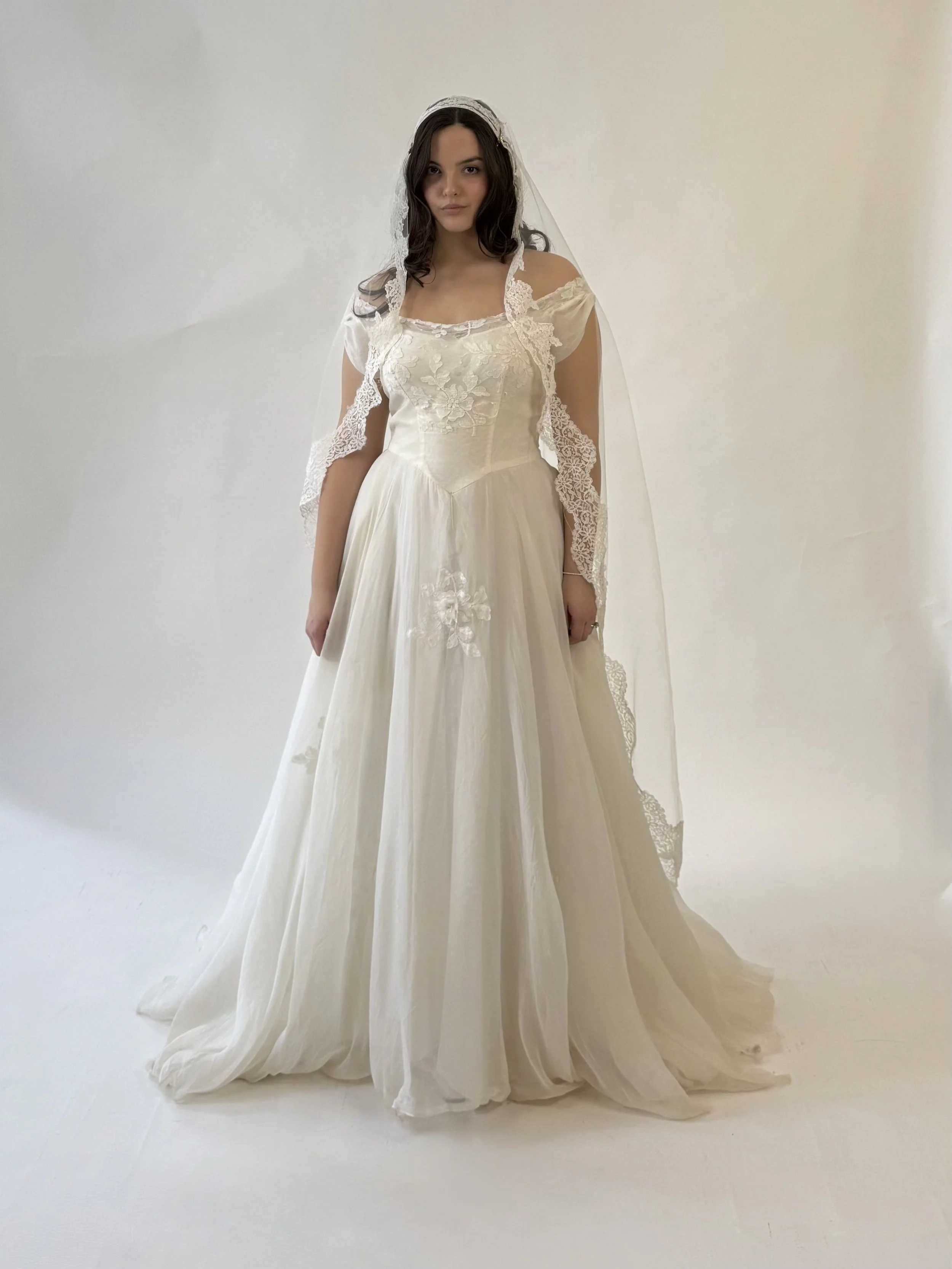 1950s Silk Chiffon Basque Waist Gown