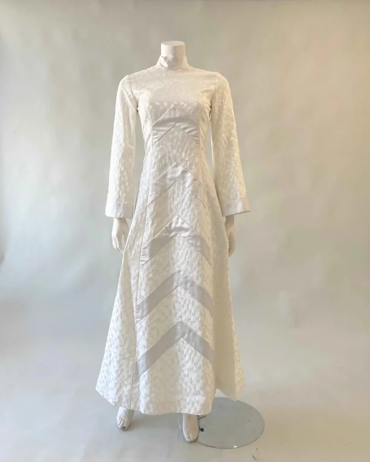 Unique 1970s Damask Wedding Gown