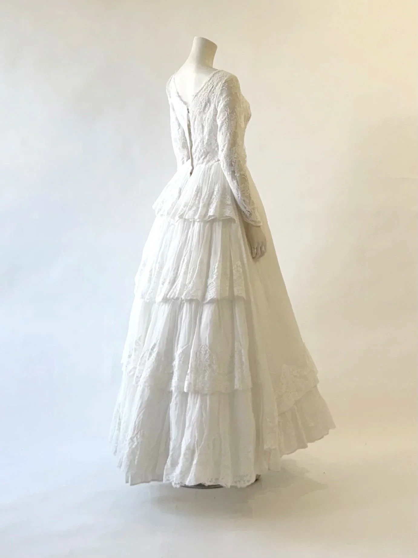 Vintage Tiered Silk Voile and Lace Gown