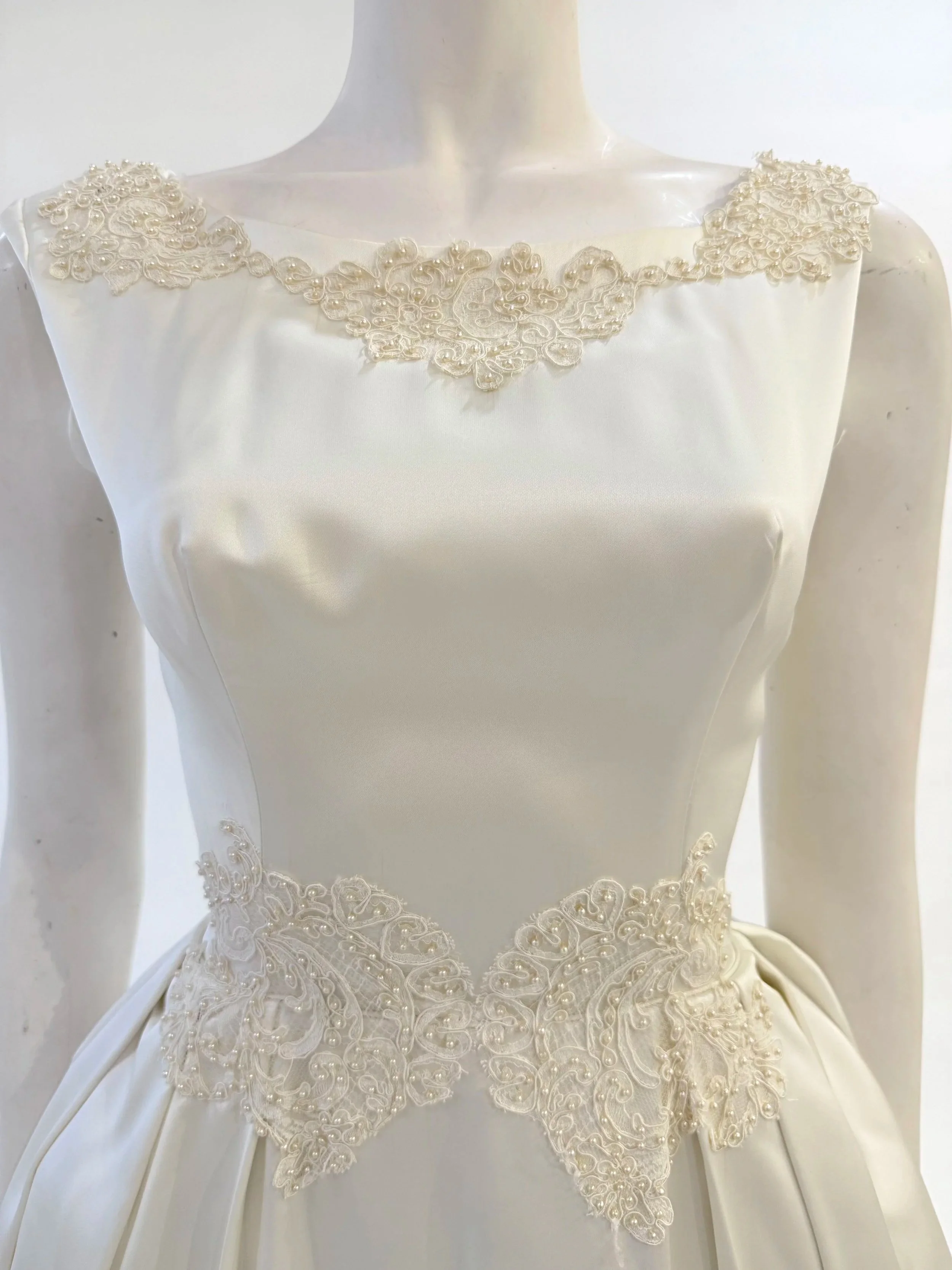 Duchesse Satin and Rosette Wedding Gown, C.1960