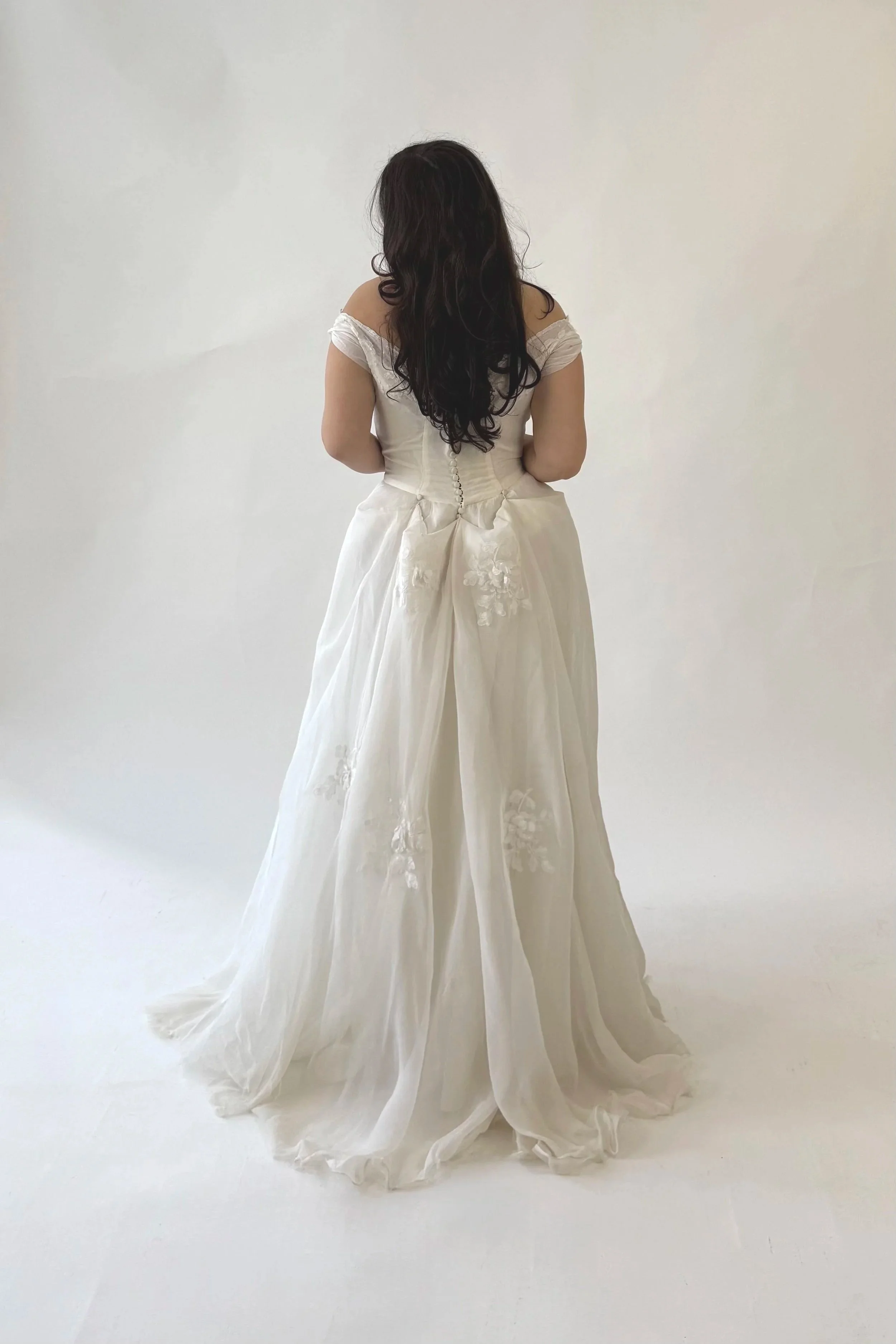 1950s Silk Chiffon Basque Waist Gown