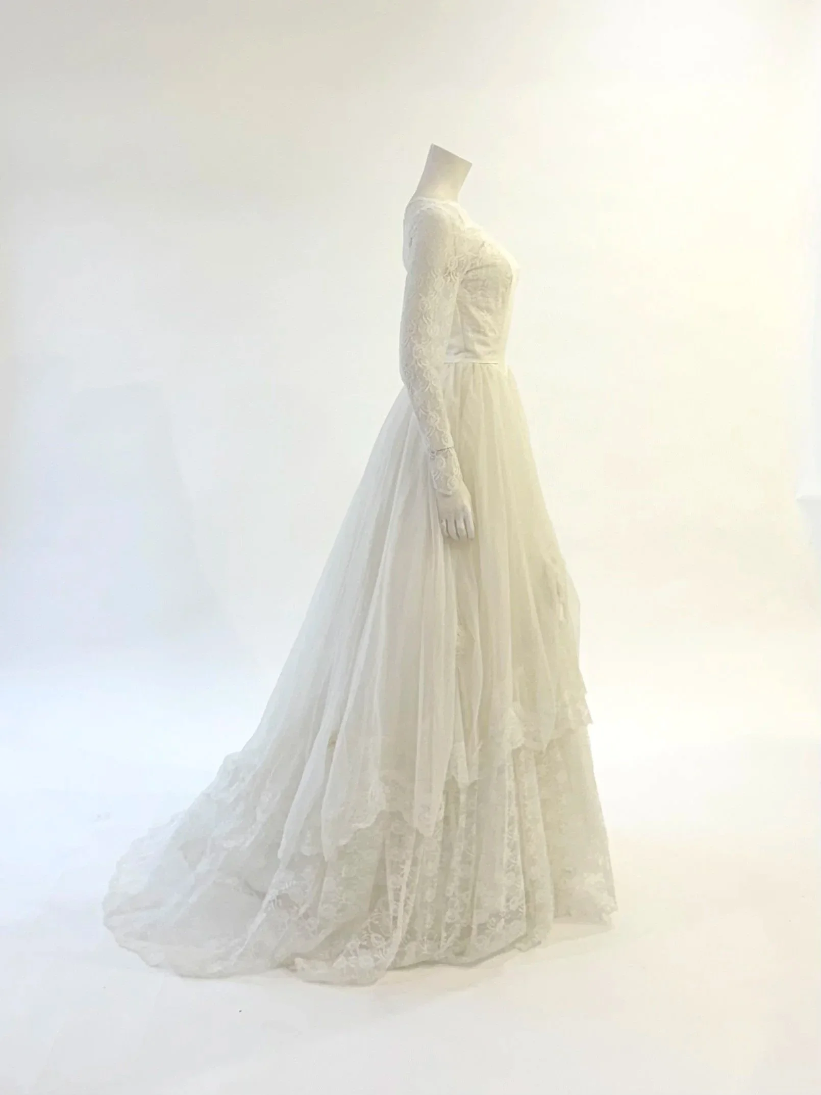 1960s Baque Waist Rosette and Lace Chiffon Gown