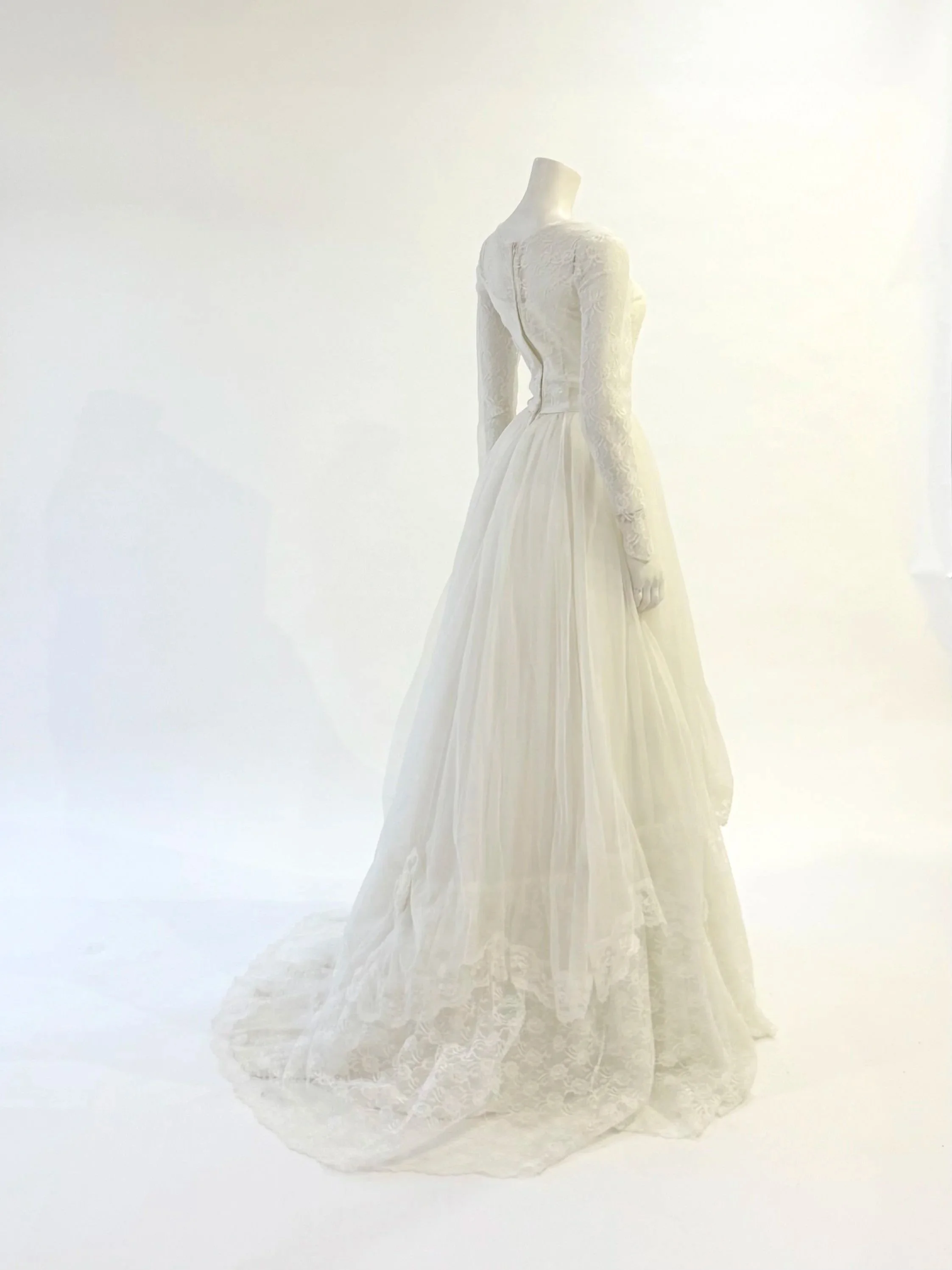 1960s Baque Waist Rosette and Lace Chiffon Gown