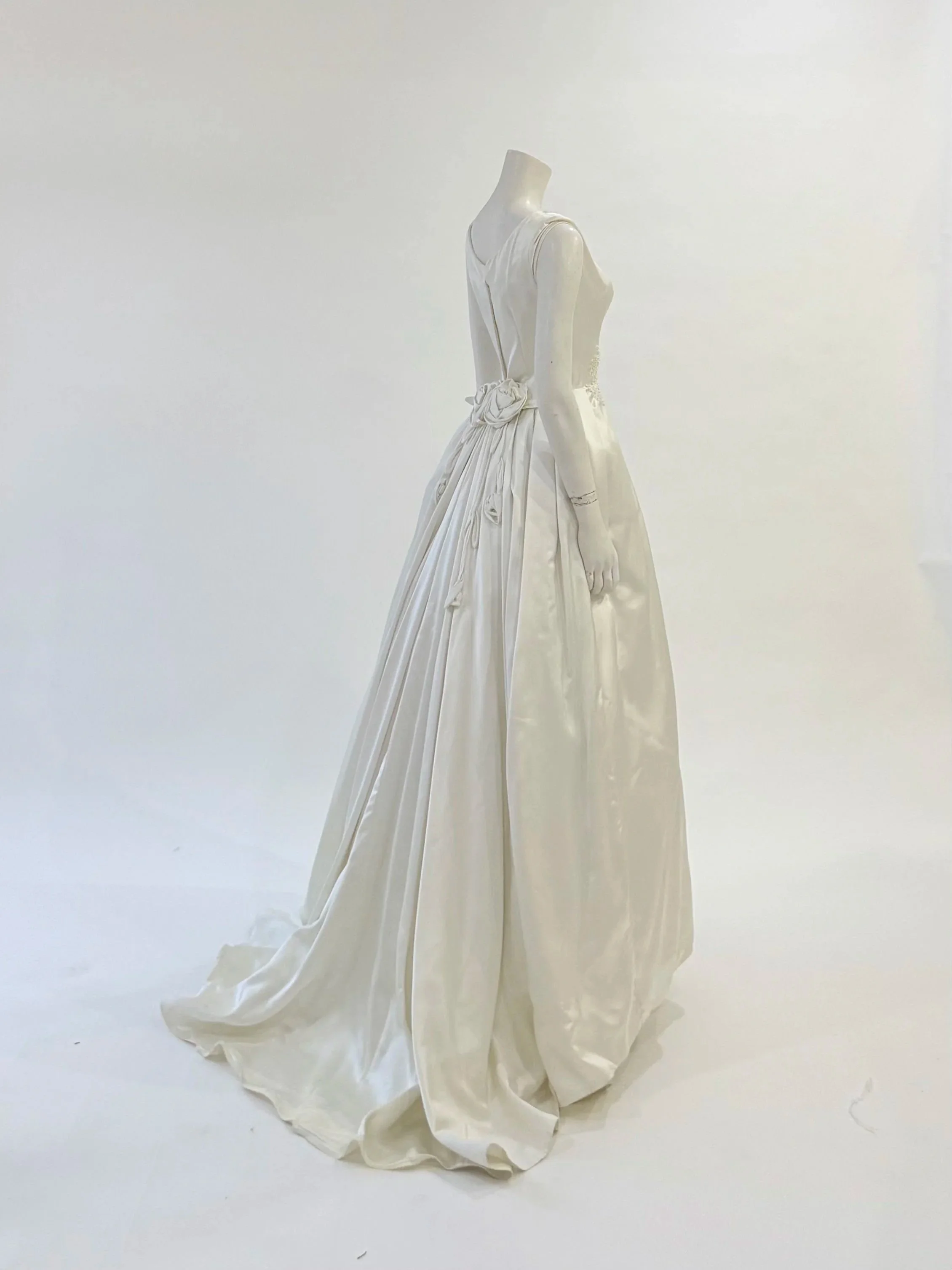 Duchesse Satin and Rosette Wedding Gown, C.1960