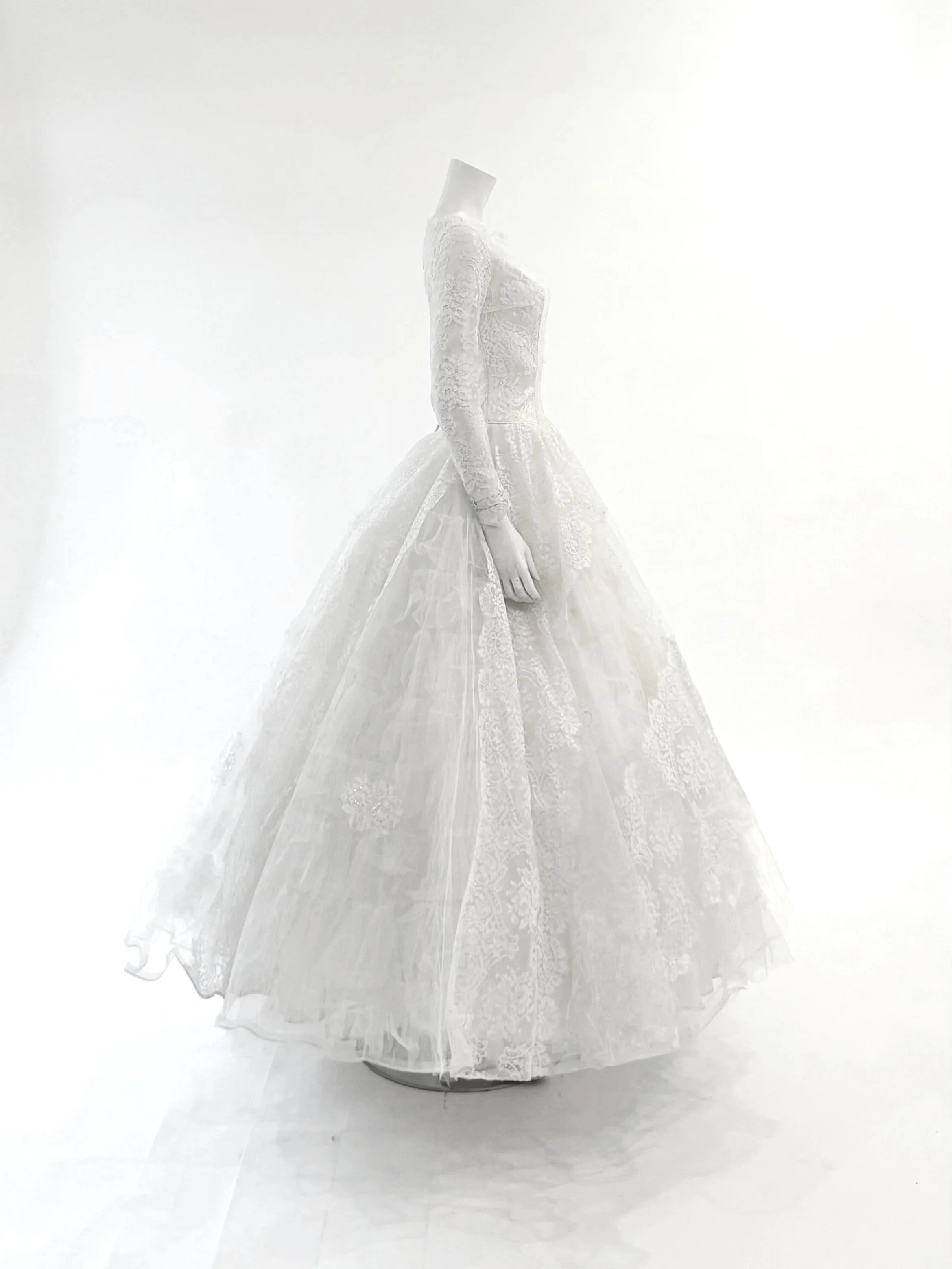 Vintage Mid Century Silk and Lace Wedding Gown