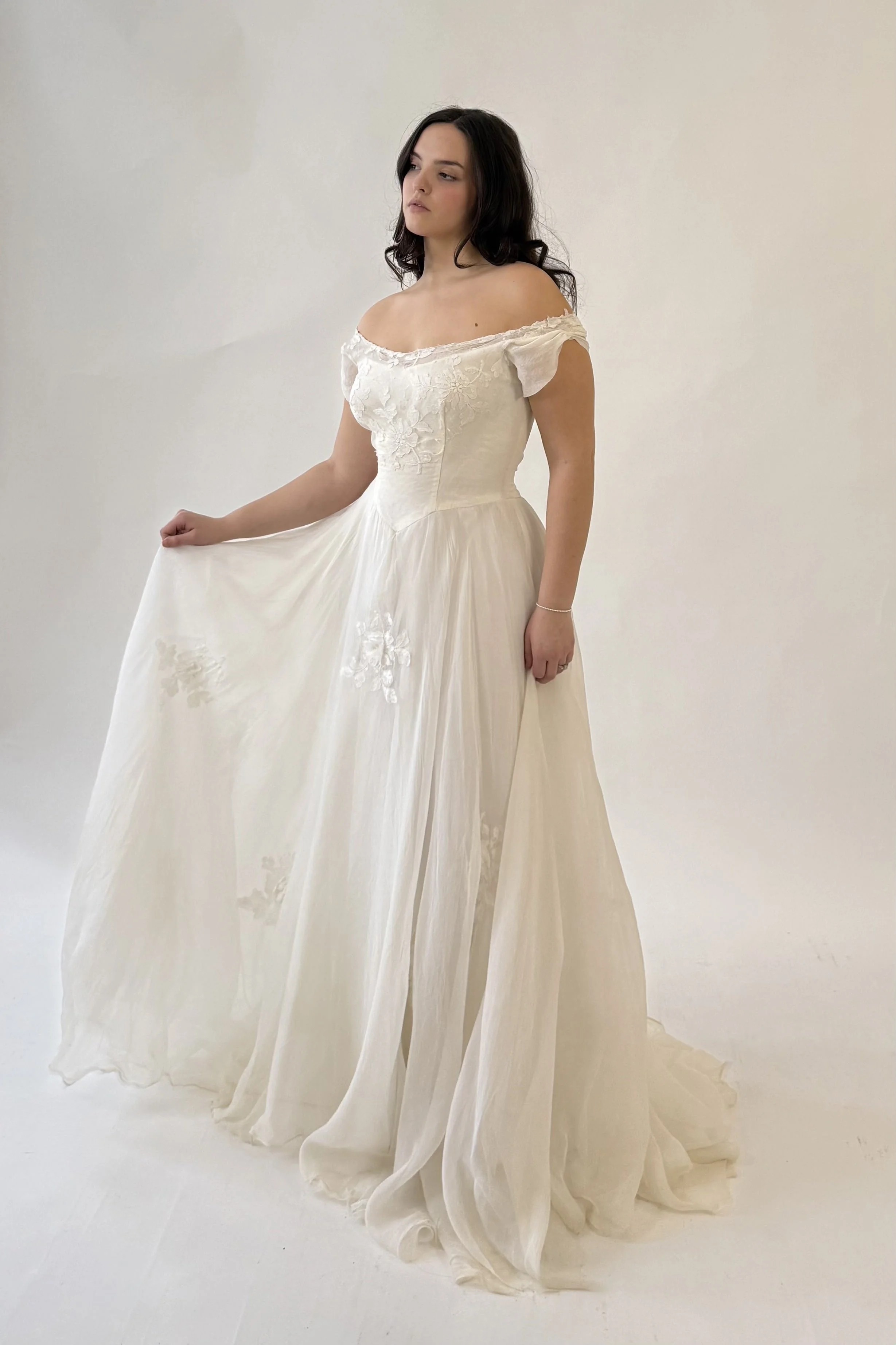 1950s Silk Chiffon Basque Waist Gown