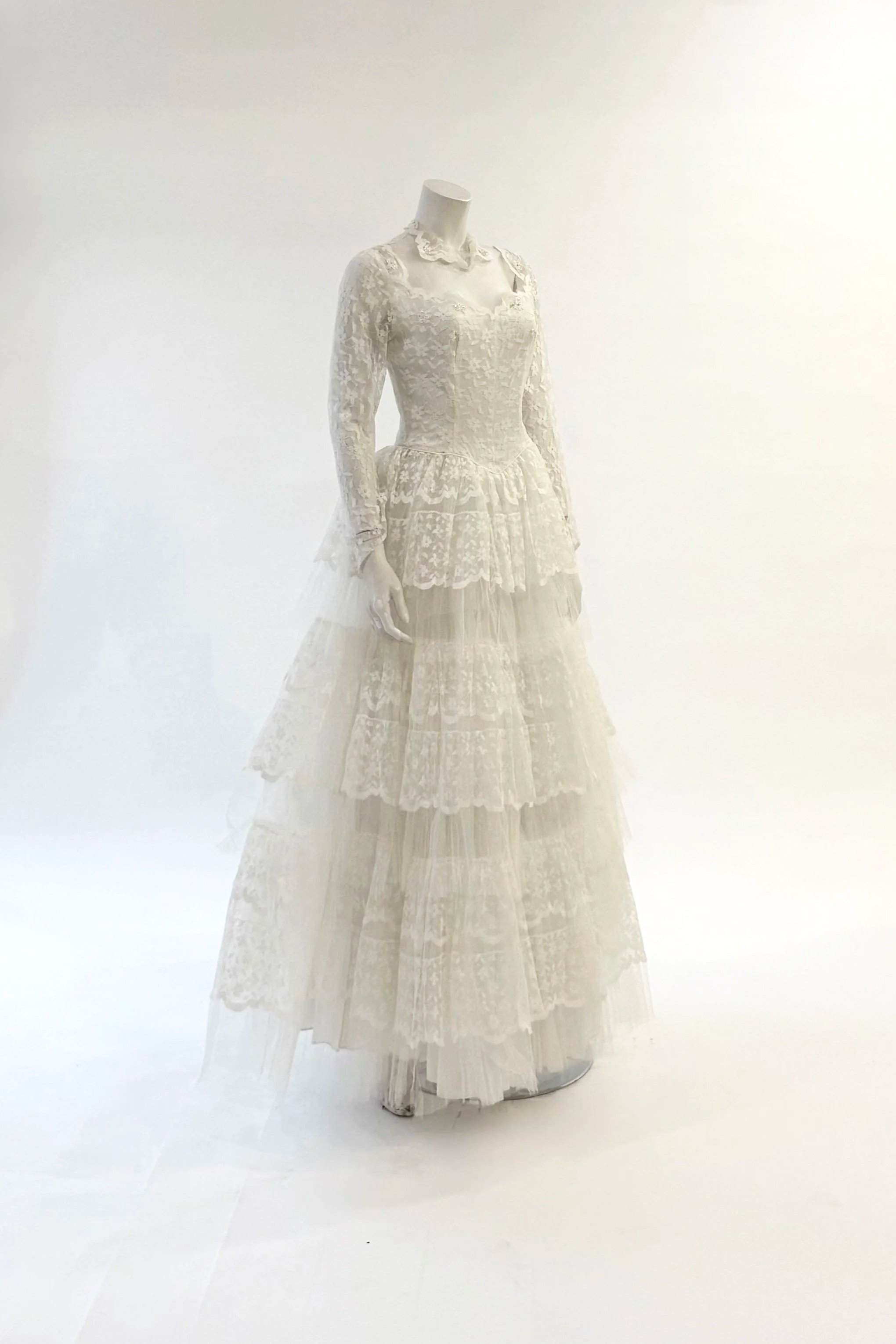 1950s Tiered Lace Wedding Gown