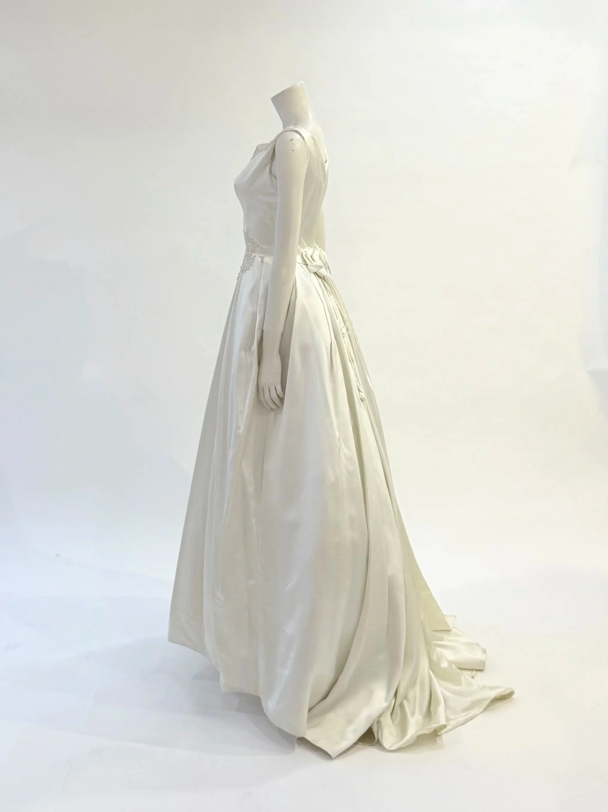 Duchesse Satin and Rosette Wedding Gown, C.1960