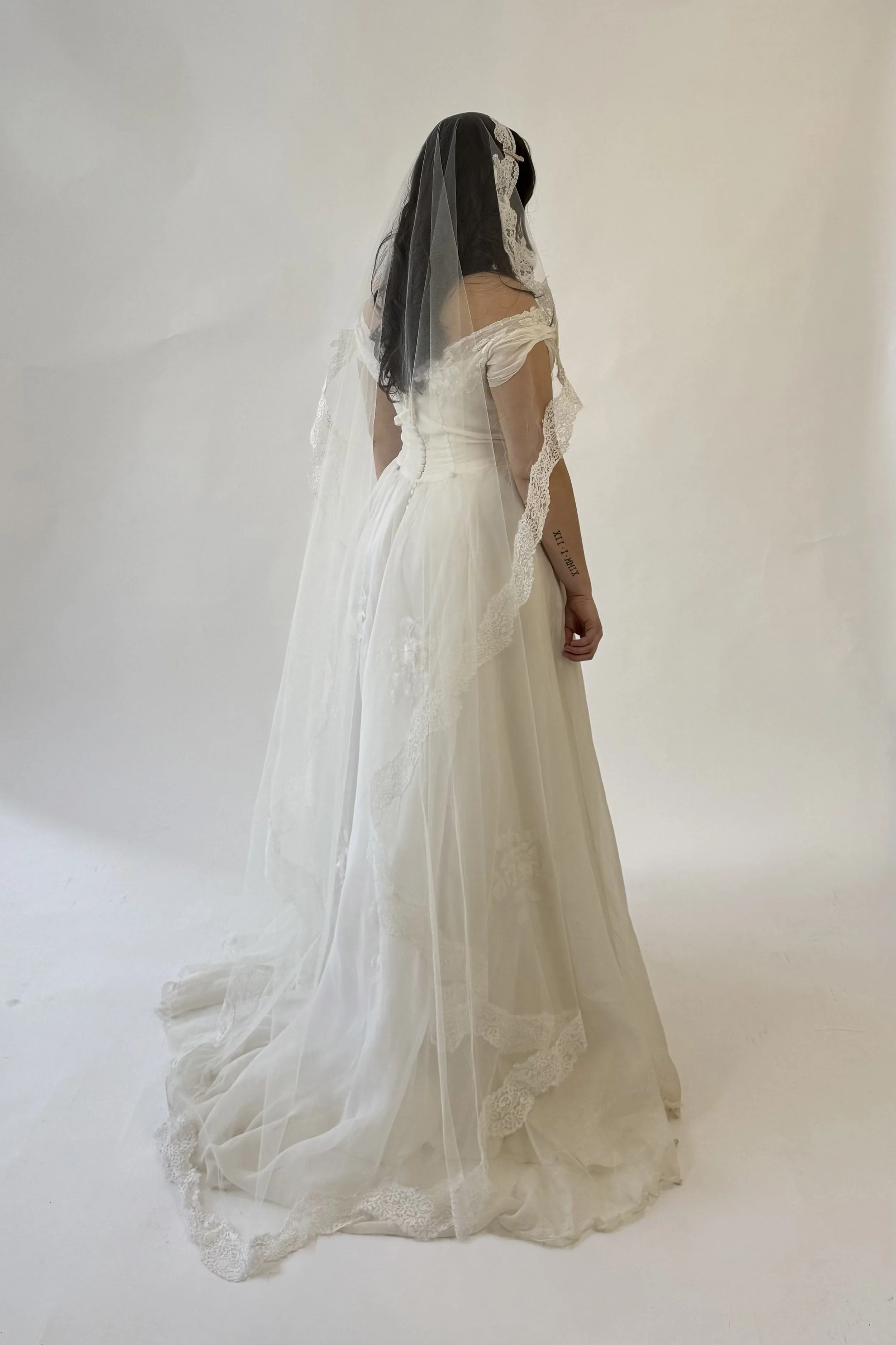 1950s Silk Chiffon Basque Waist Gown