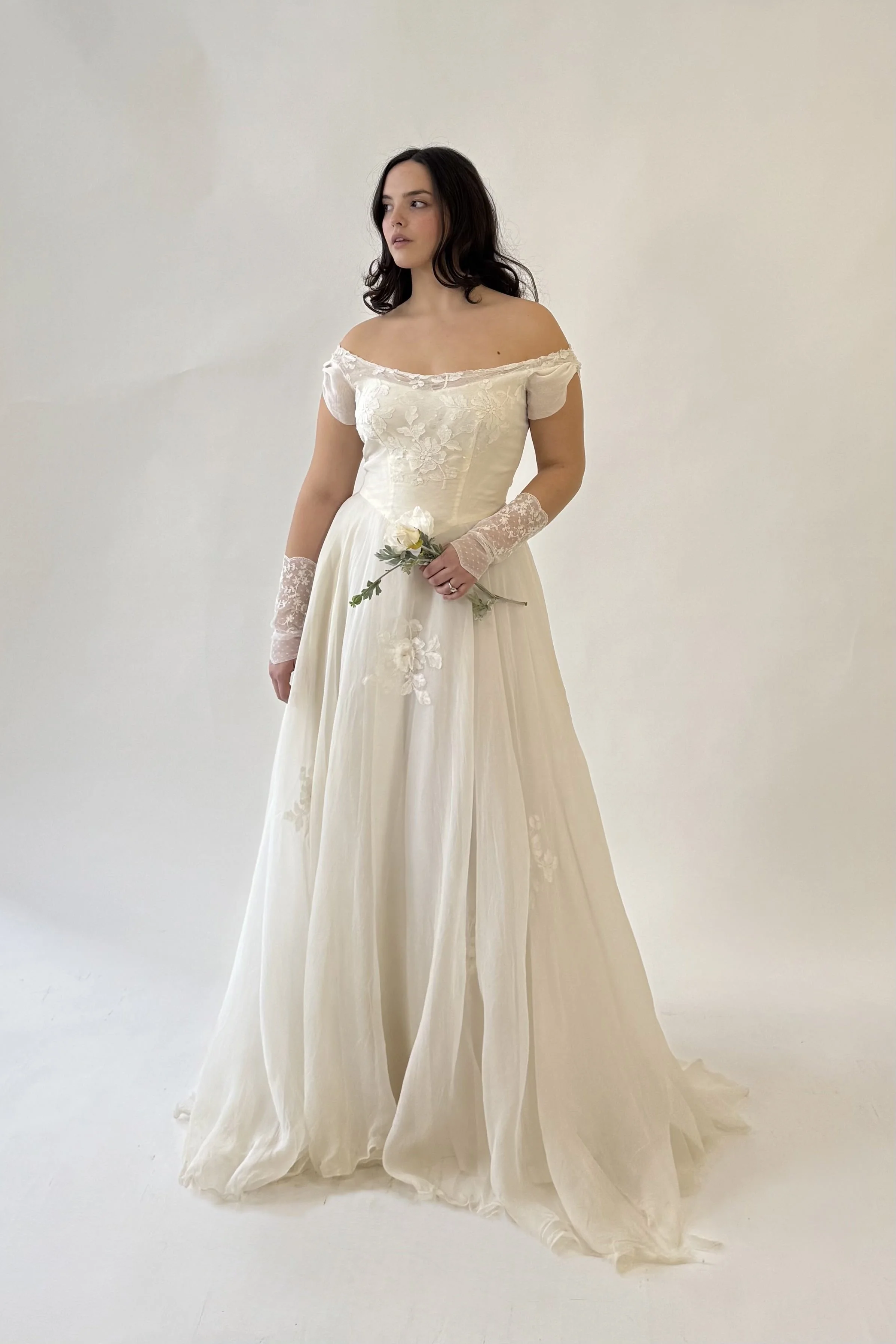 1950s Silk Chiffon Basque Waist Gown