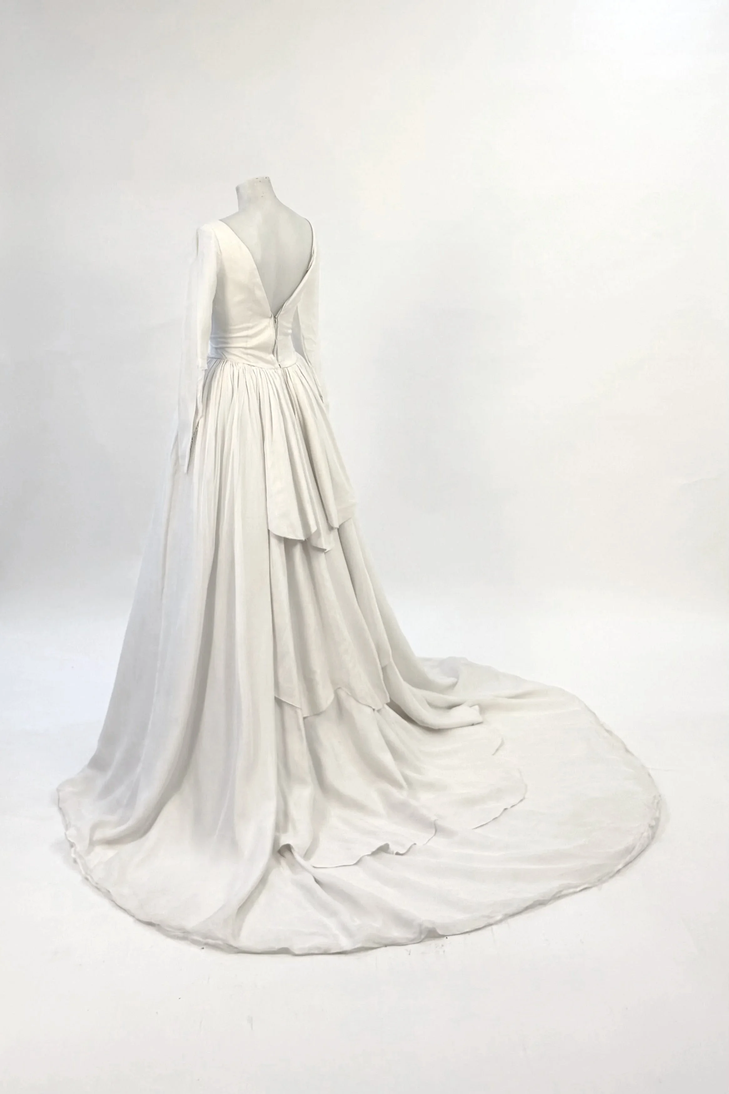 Vintage Mid Century Silk and Lace Wedding Gown