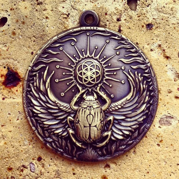 Scarab Seed Of Life Pendant, Hand Drawn Design By Enlighten Artist Melanie Bodnar. Original Sacred Geometry Pendant By Enlighten