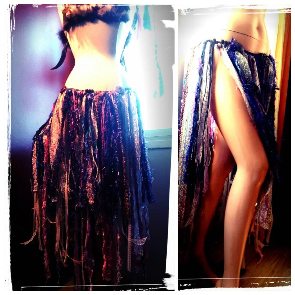 Broom Skirt/Pagan Clothing/Boho Skirt/Festival Clothing/Wrap/Gypsy Clothing/Tattered Skirt/Dance Skirt/Woodland Clothing/Tibal Clothing