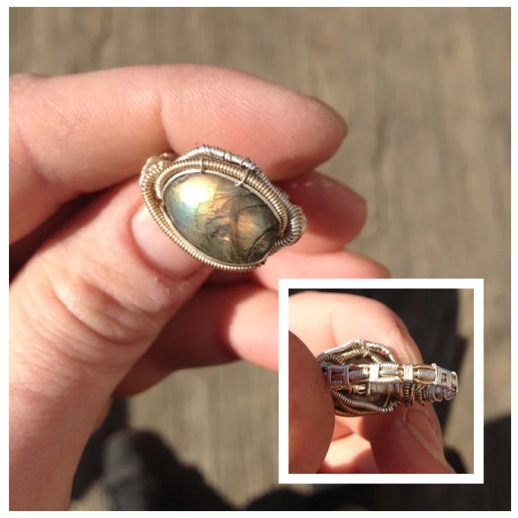  Wire Wrapped Silver and Gold FIll Ring (Labradorite)