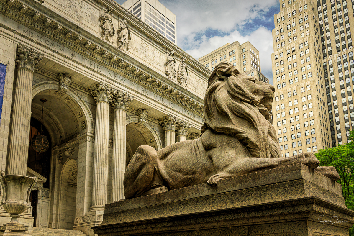 The main entrance to the library guarded by the ever vigilant lion. Don’t forget to return your books.