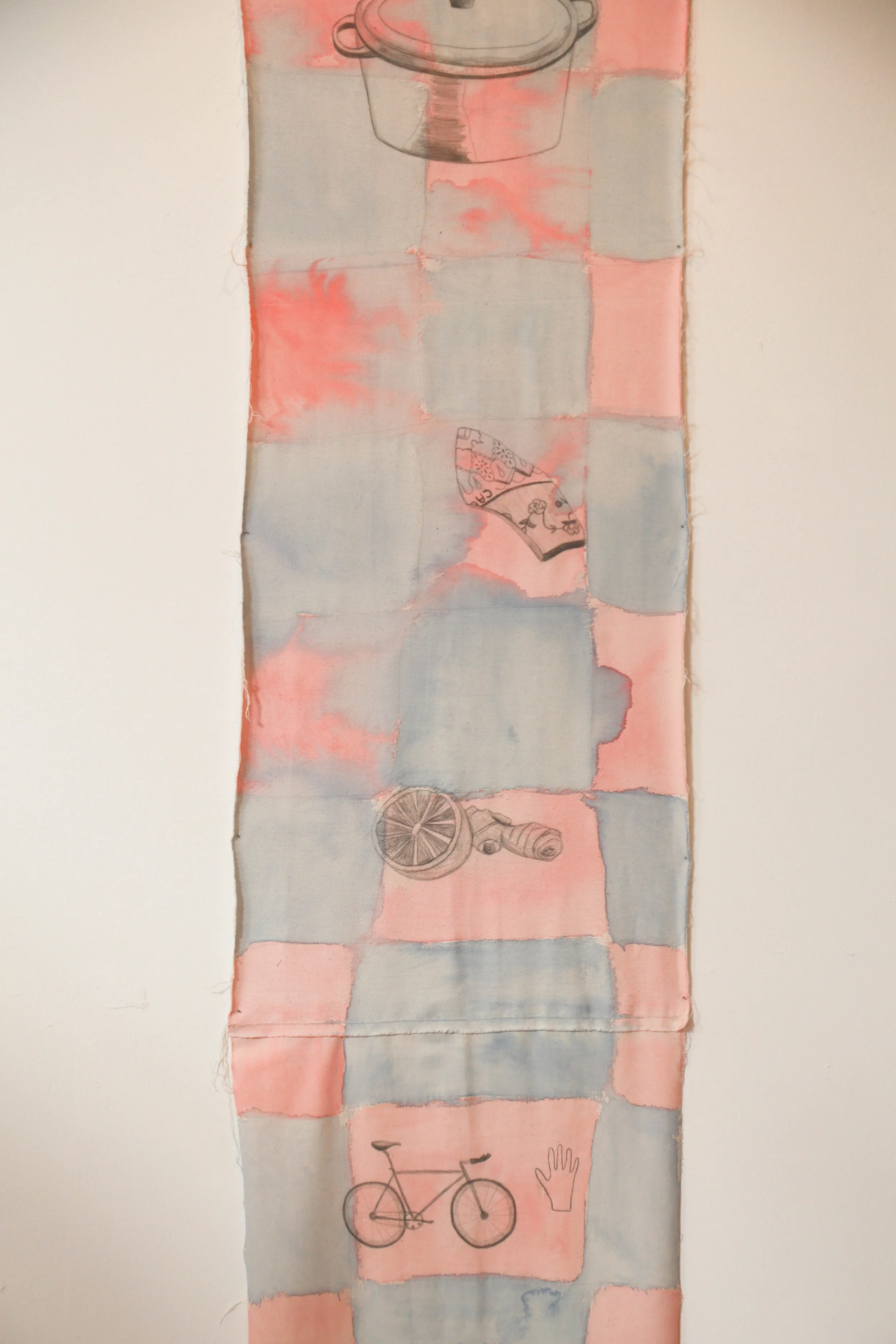 Somehow the Same (detail), 2017, 12' x 2', Graphite and Watercolor on Canvas