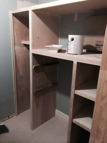 Built-out cabinets/shelving.
