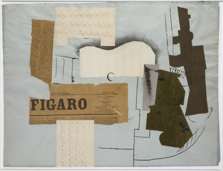 Pablo Picasso 'Bottle of Vieux Marc, Glass, Guitar and Newspaper', 1913