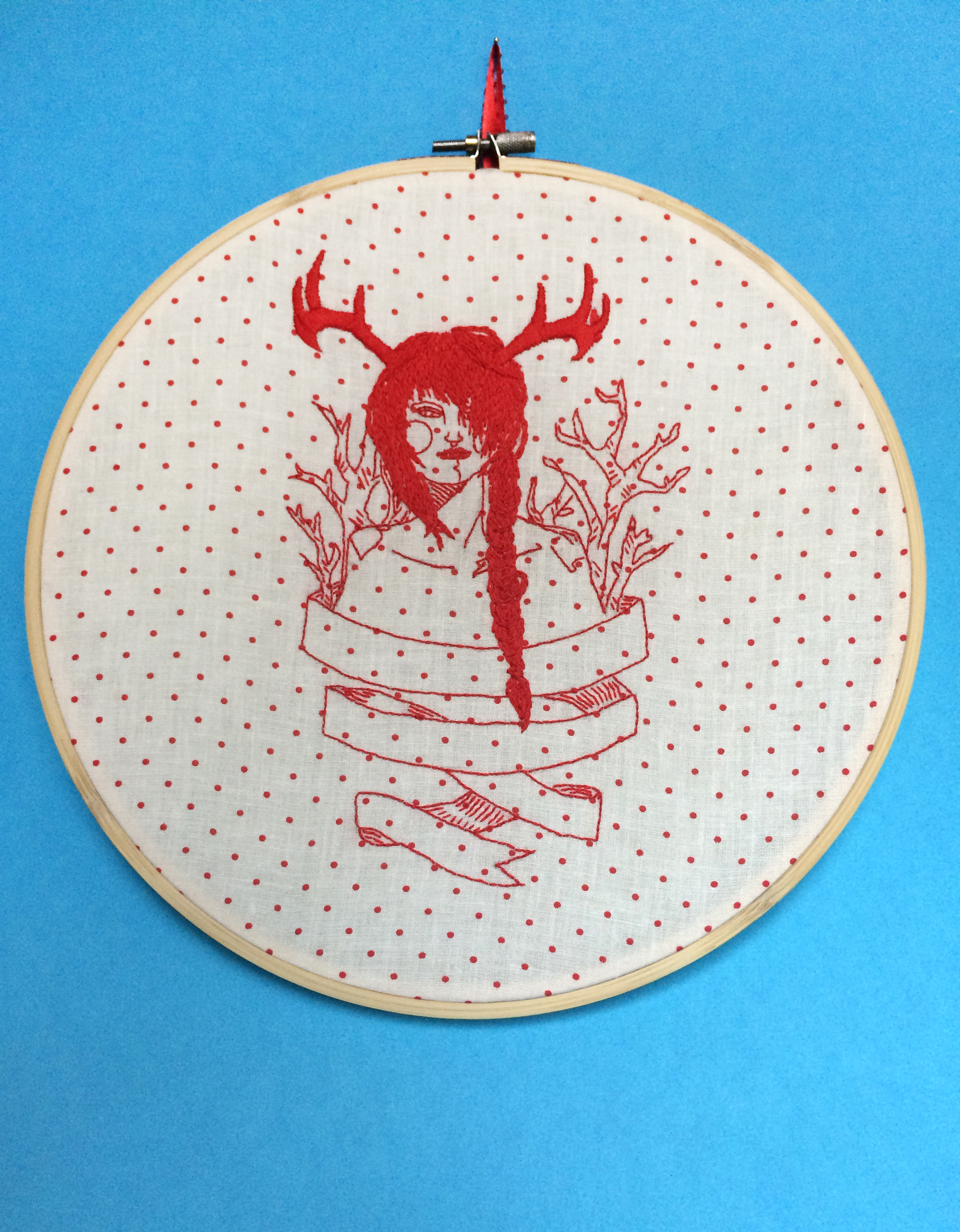 Horned Lady 1 , Embroidered Illustration. 10.75"x10.75" . 2014.