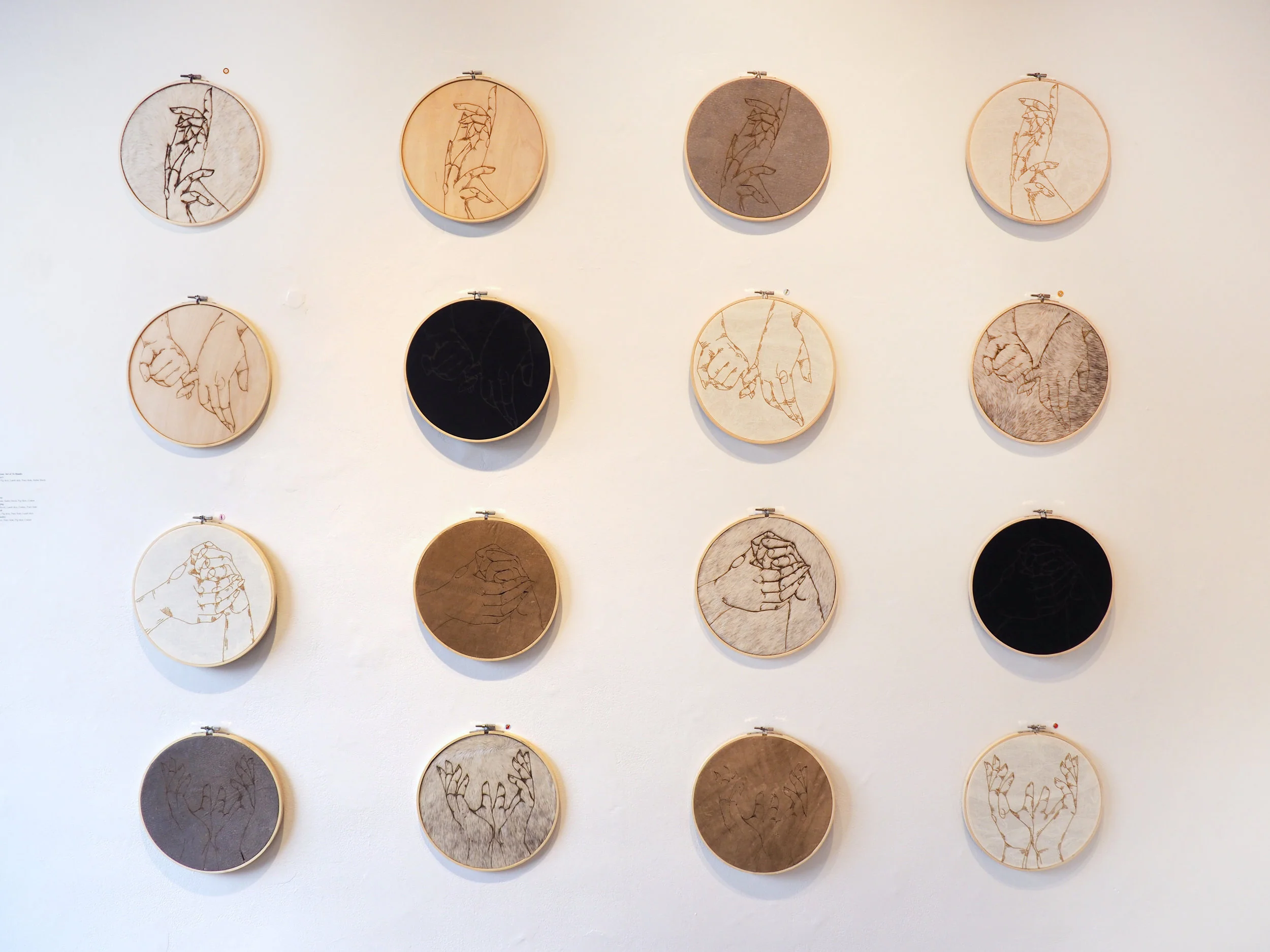 Motivation: Set of 16 hands. 9 x 9" each. Mixed Media. 2017
