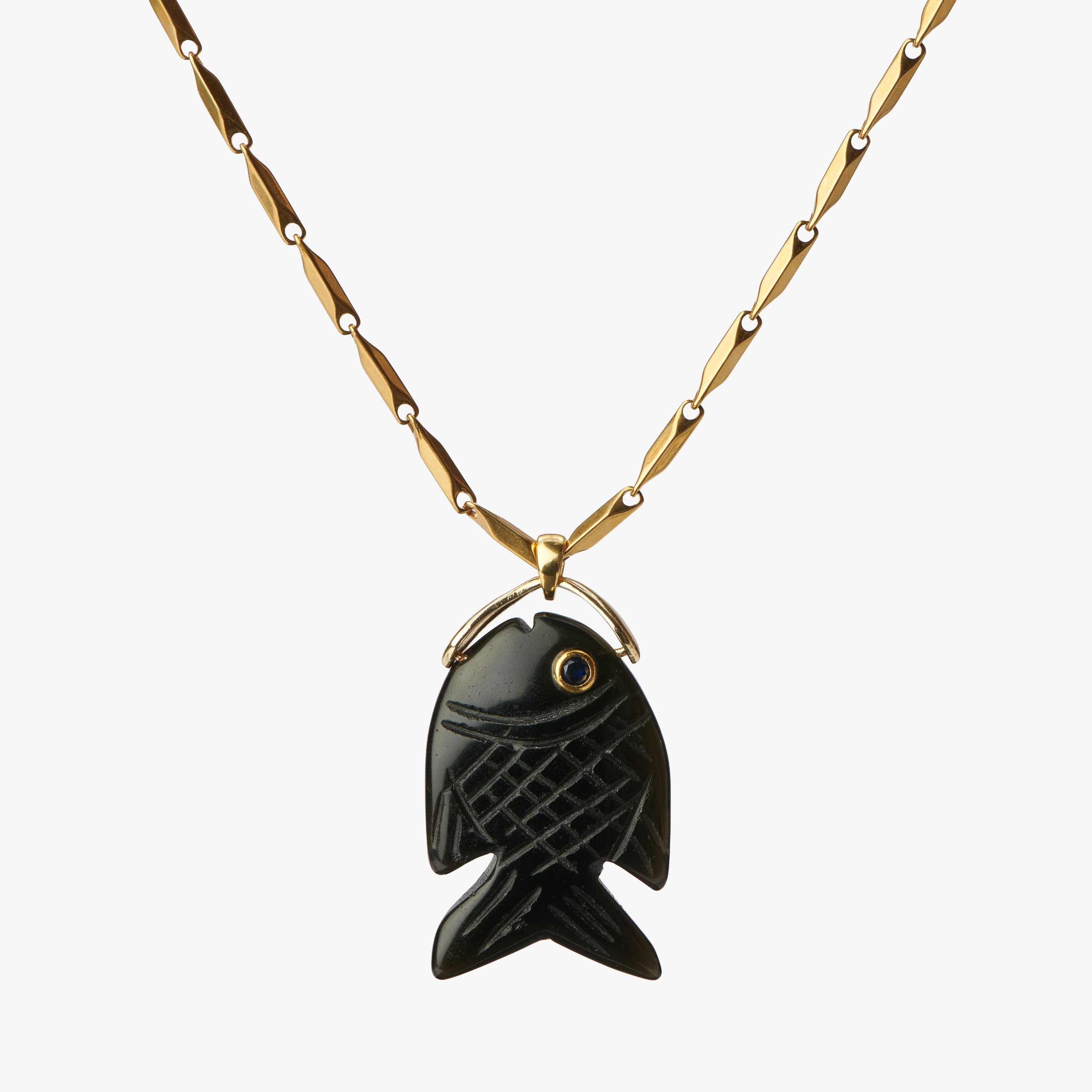 Sunset Catch — Black Obsidian Fish Necklace