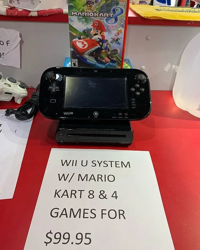 Used Wii U with Mario Kart 8 &amp; 4 other games is in stock today for $99.95!!!! &ldquo;U&rdquo; won&rsquo;t want to miss out on this steal😉 
#banditvideo #bandit #video #usedgames #wiiu #wii #nintendo #mariokart #mario #kart #8