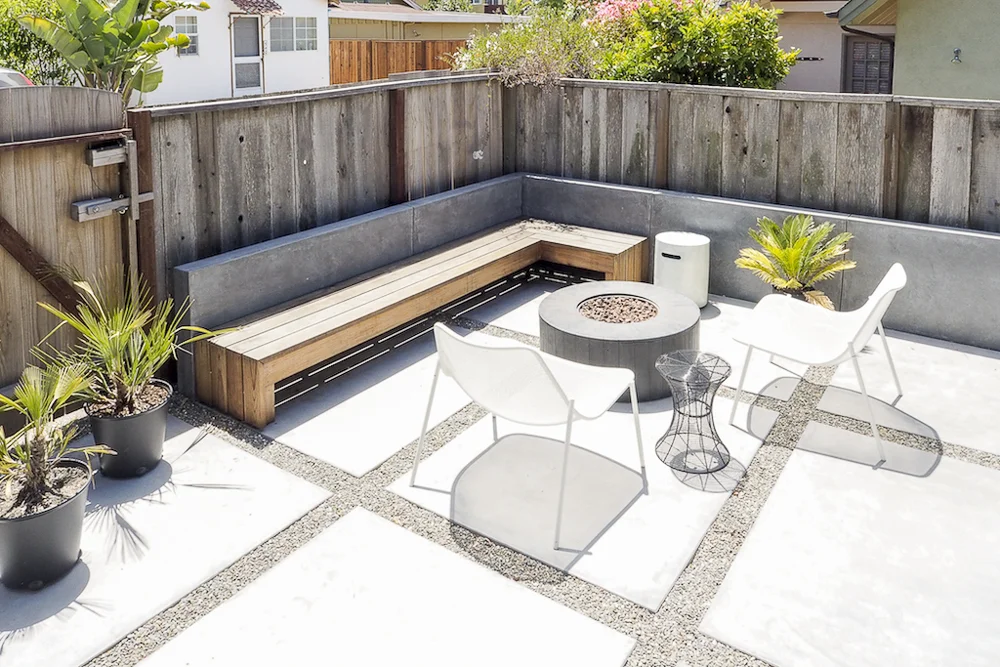 AFTER: Another view of the bench and fire pit.