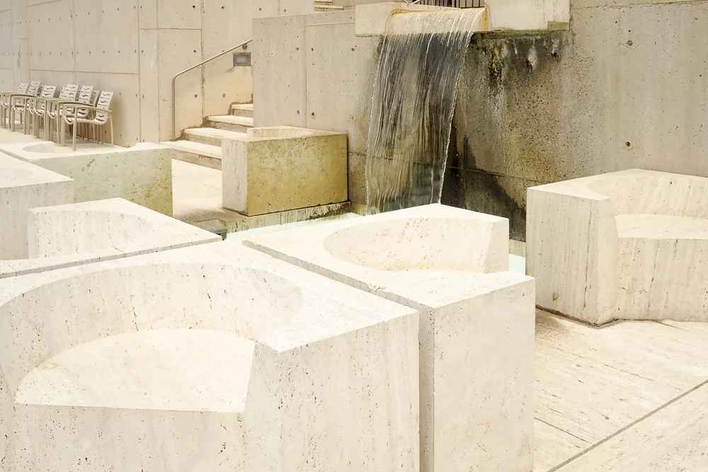 Love the sculptural quality of the geometric seating.