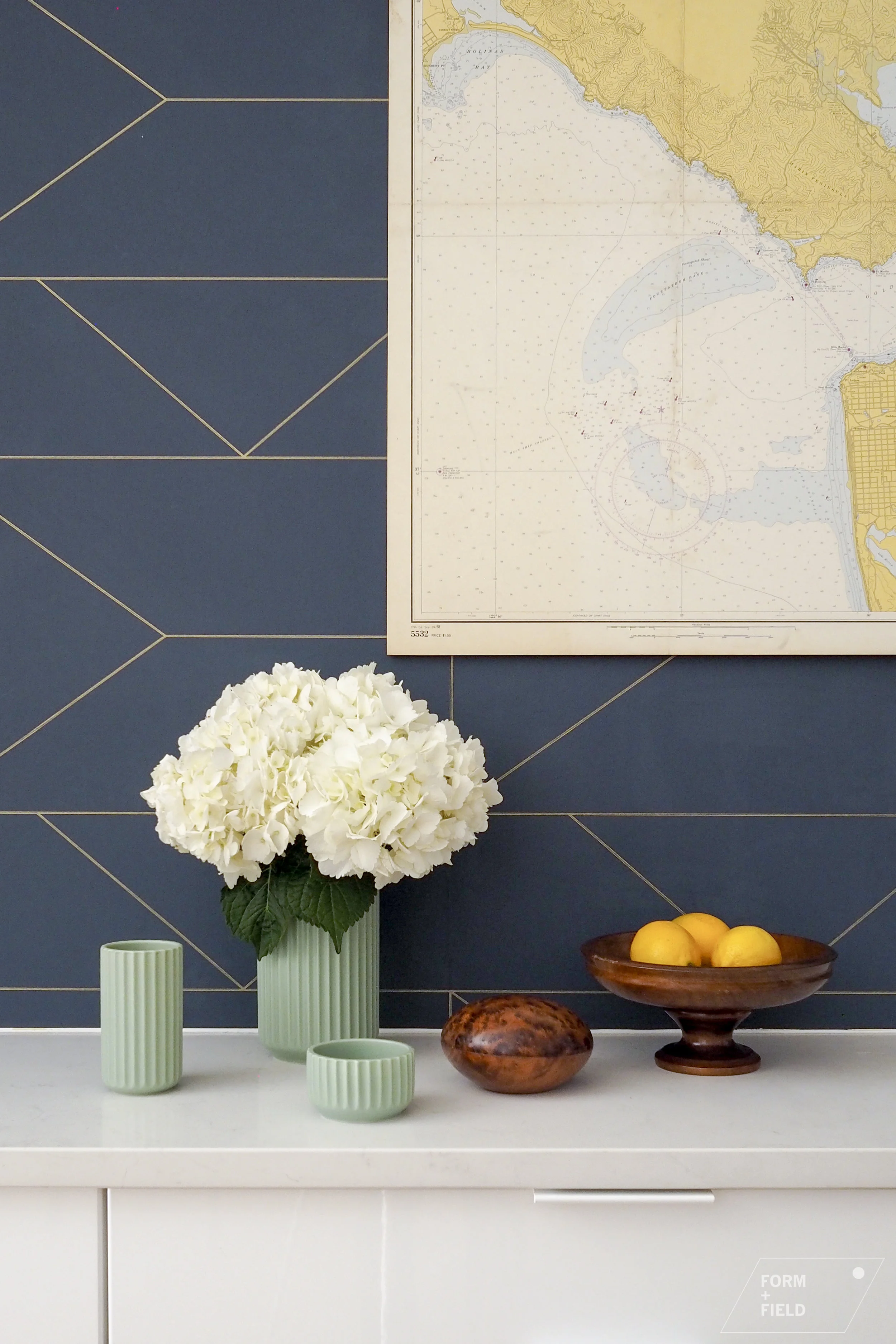 Detail shot of banquette in dining room