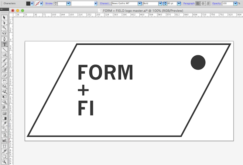 The logo with the circle representing an object or "form", and the parallelogram representing a plane of space or "field".