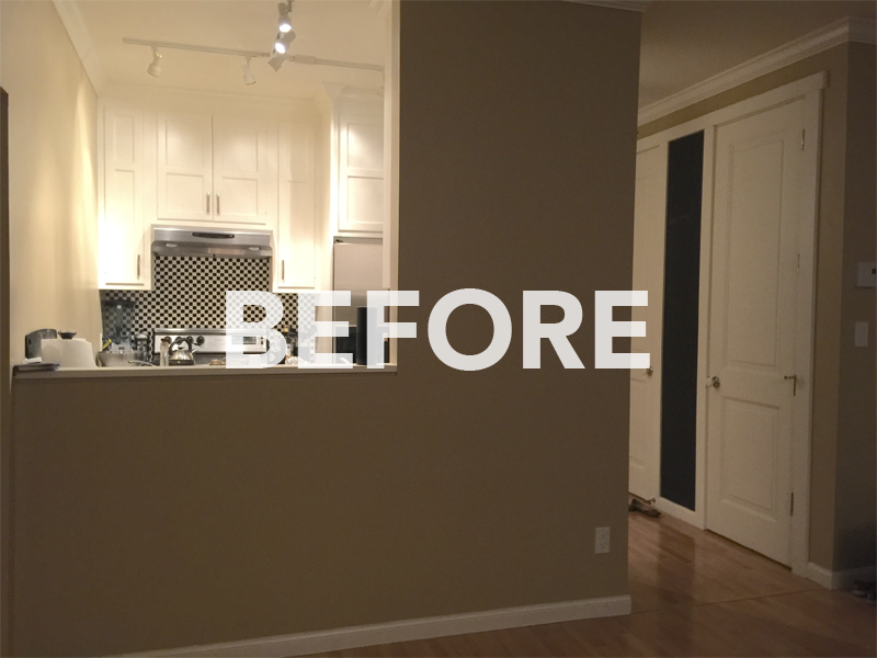 BEFORE: View of the kitchen from the living area