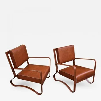 Hand-stitched leather lounge chairs, 1950s-1960s ( source )