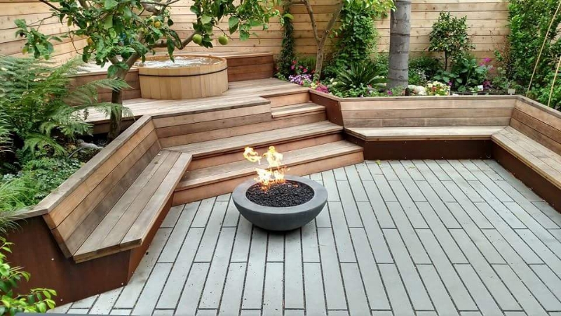 Artisans Landscape Outdoor Fire Pit and Hot Tub